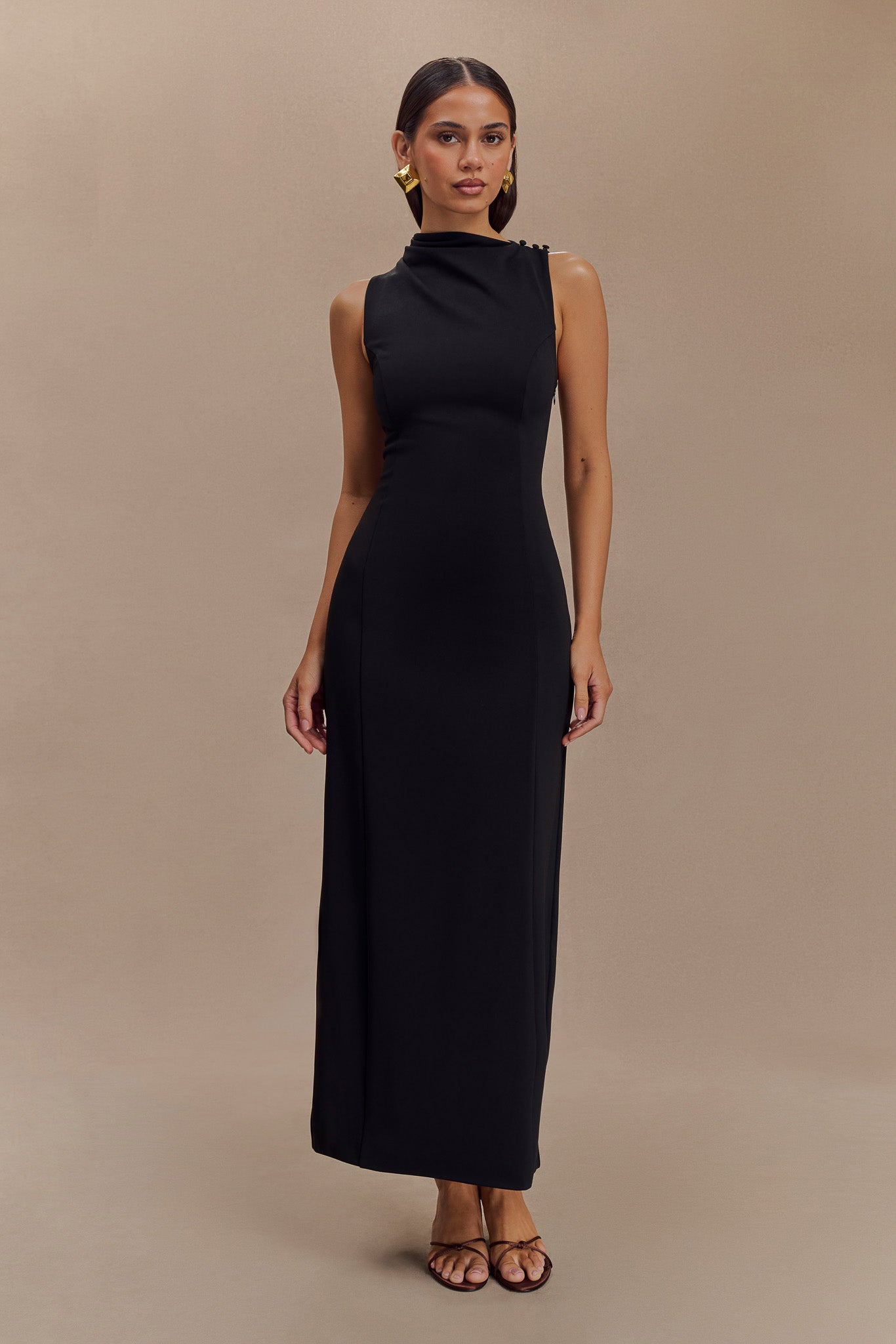 Taylor Draped Stretch Crepe Midi Dress - Black、mySite、solidvoid