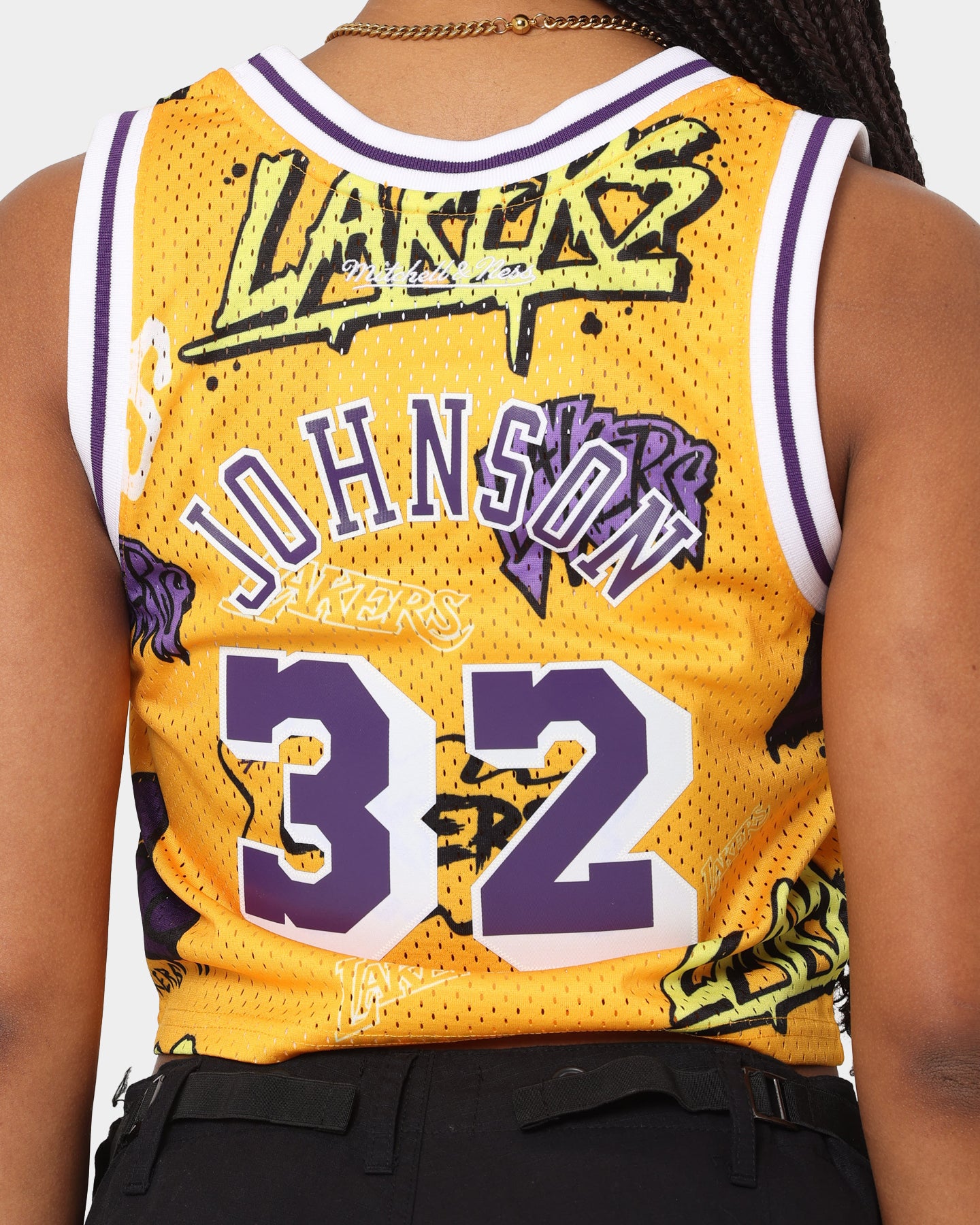 Mitchell & Ness Women's Magic Johnson Los Angeles Lakers Slap Sticker Crop Tank Yellow、mySite、zt4zffjzw