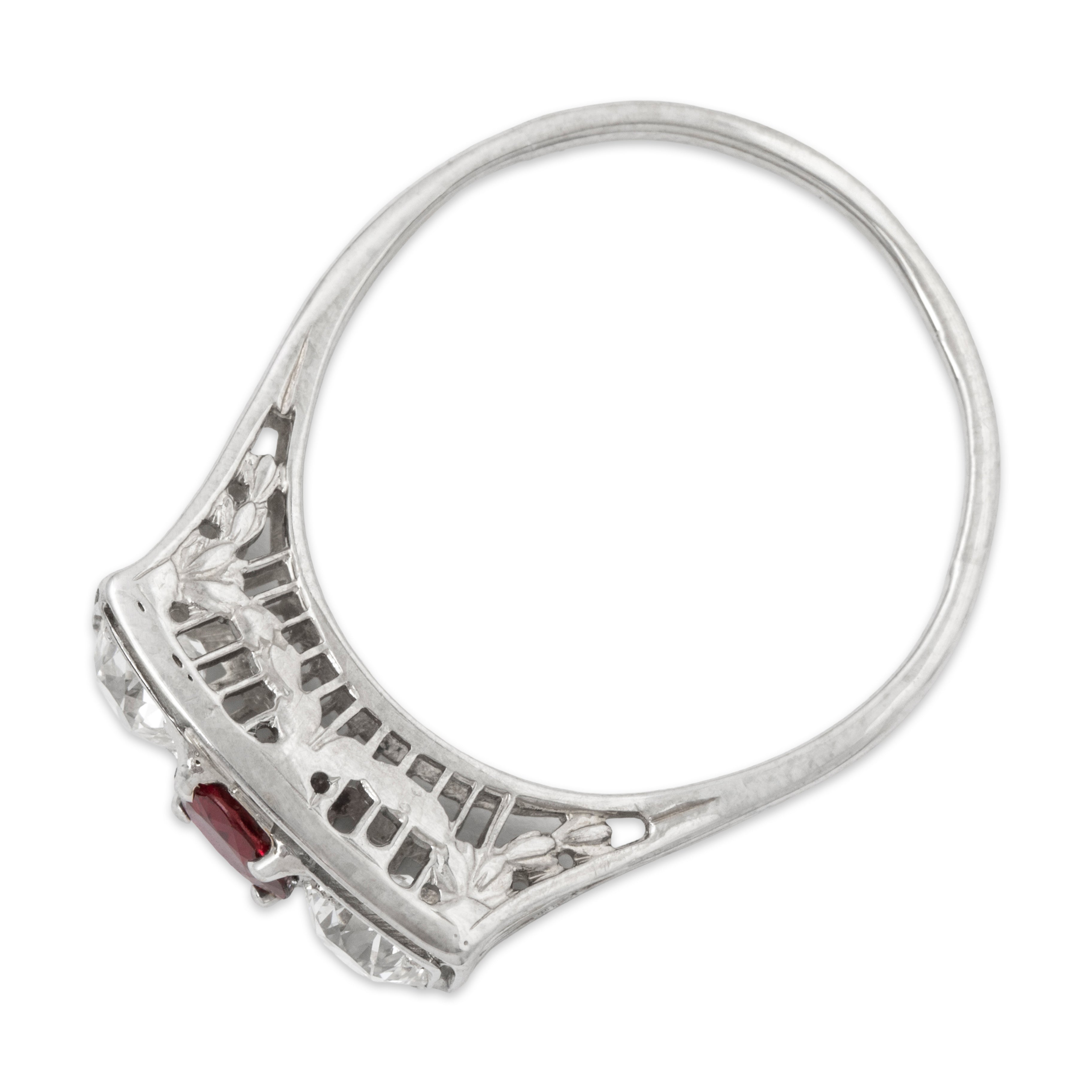 Antique Art Deco 18k White Gold .85cttw Diamond Ruby Openwork Trio Ring 9.00、mySite、hinf8tx79