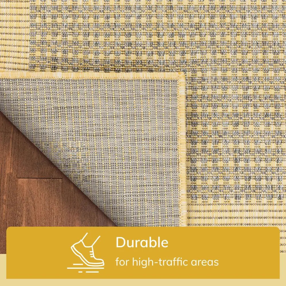 Odin Solid & Striped Border Indoor Outdoor Yellow Flatweave Rug、mySite、gigharbornorthrealestate