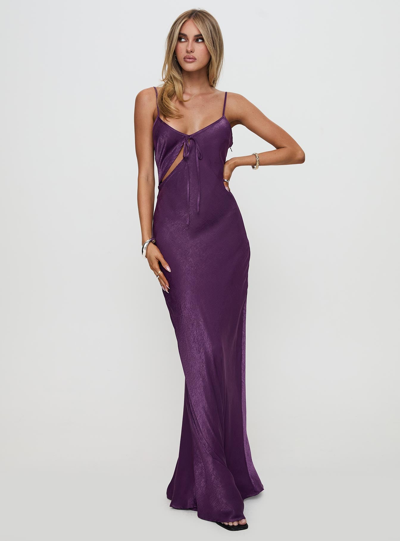 Linger Bias Cut Maxi Dress Purple、mySite、solidvoid