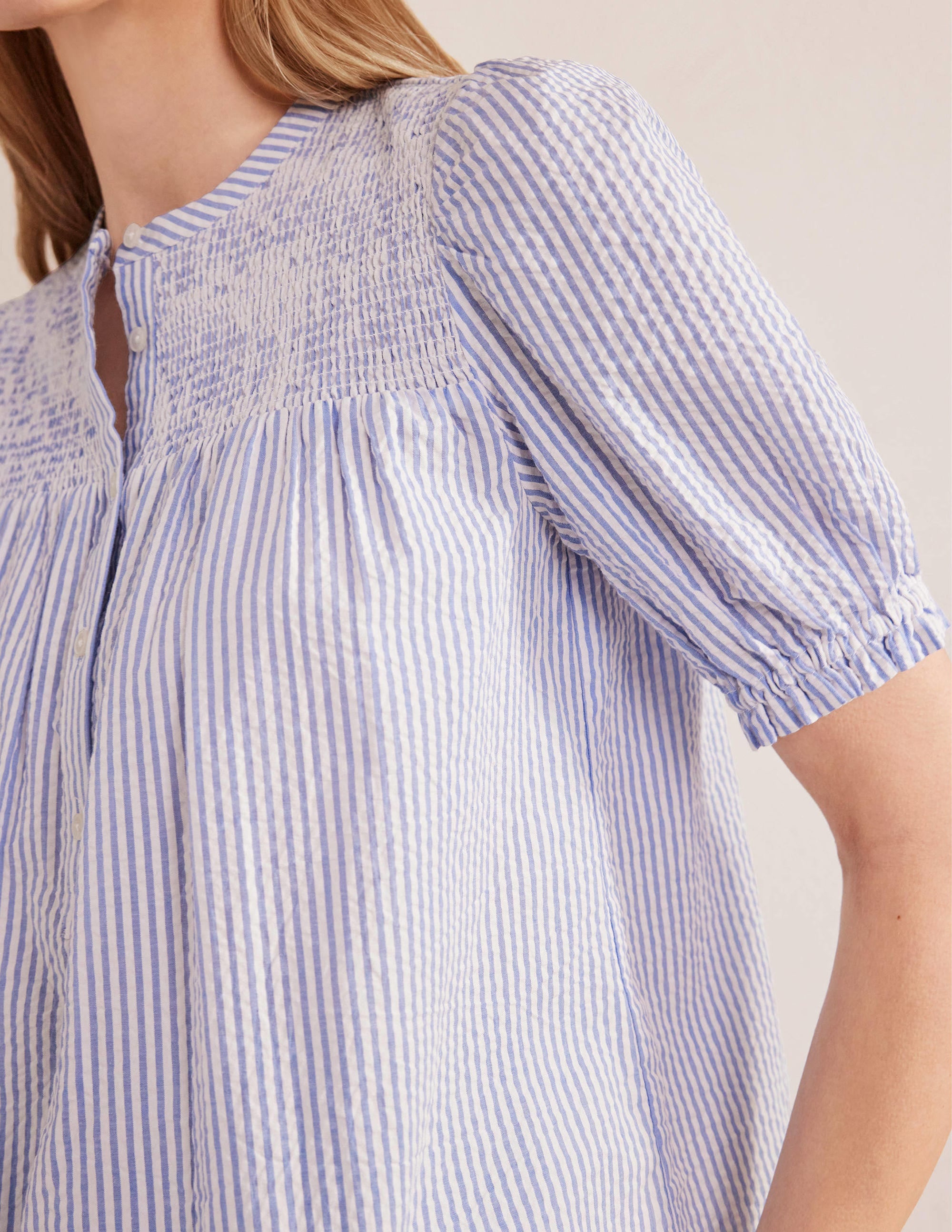  Puff Sleeve Seersucker Popover-Provence & Ivory Seersucker、mySite、ashleygrahame