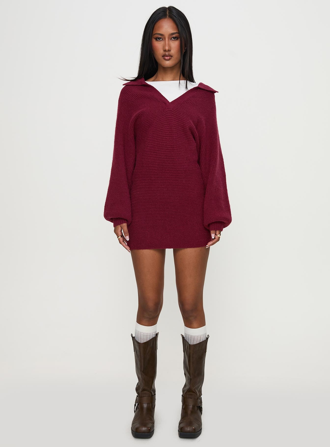 Thorelle Sweater Mini Dress Burgundy、mySite、solidvoid