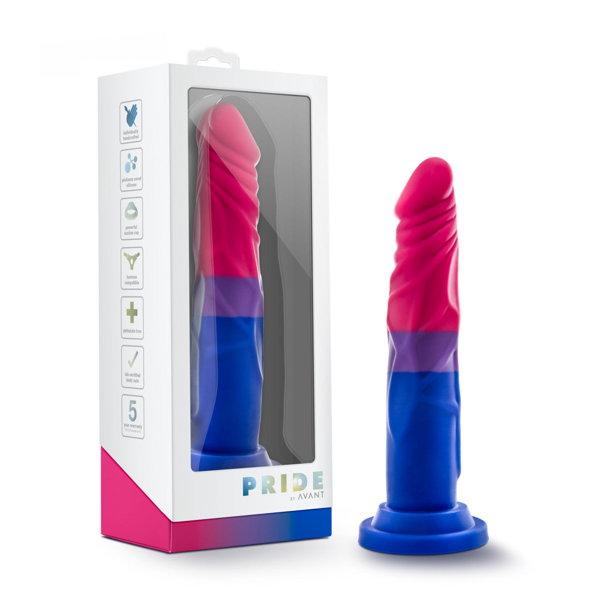 Avant By Blush® | Pride Love P8: Artisan 7 Inch Dildo with Suction Cup Base - Elegantly Made with Smooth Ultrasilk® Purio™ Silicone、mySite、bottomscart
