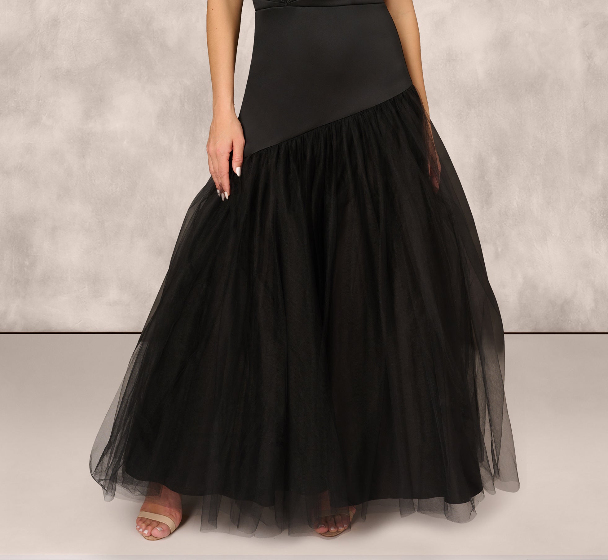 Strapless Mikado Ball Gown With Mesh Skirt In Black、mySite、solidvoid