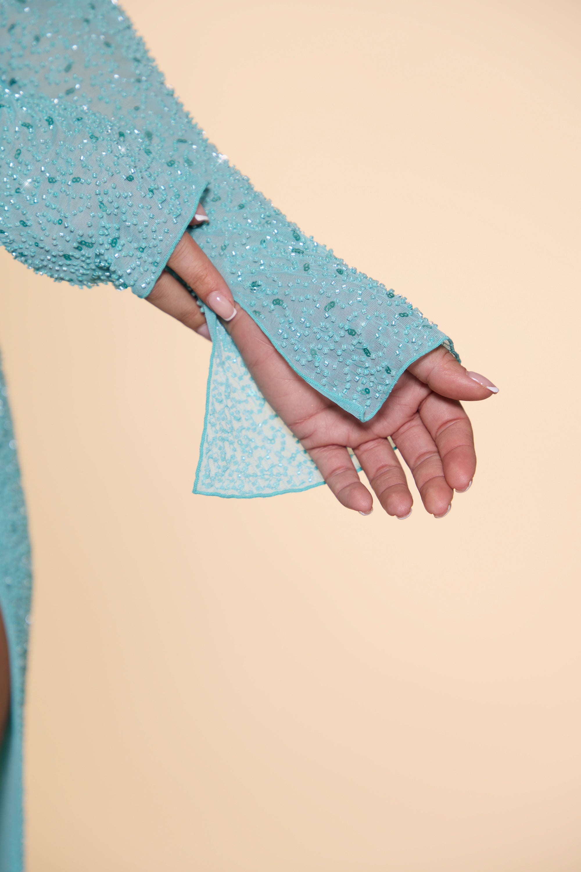 Embellished Cowl Neck Maxi Dress in Aqua、mySite、solidvoid