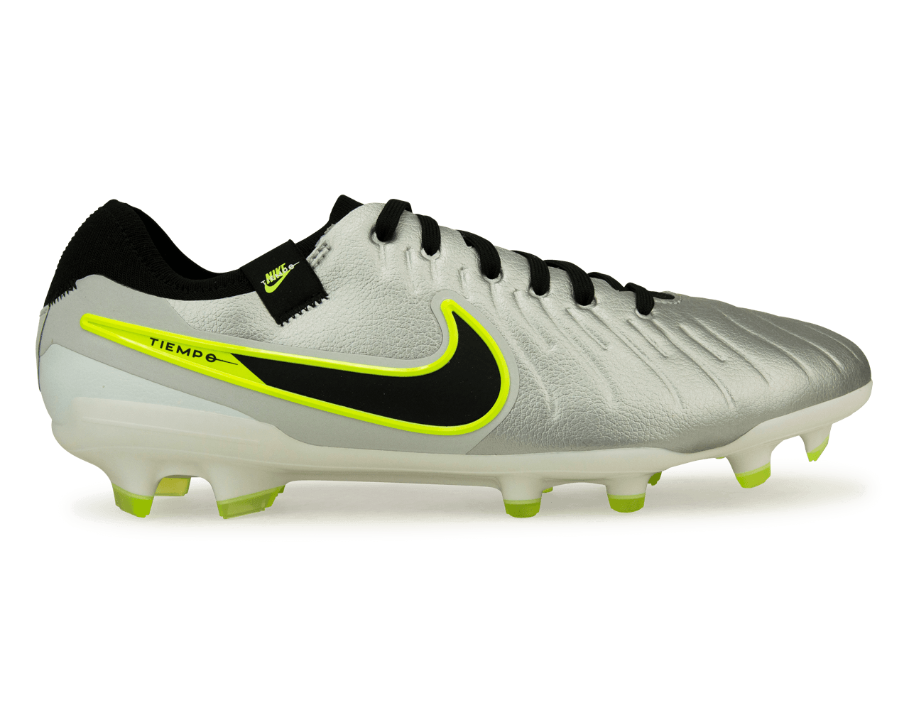 Nike Men's Tiempo Legend 10 Pro FG Silver/Black/Volt、mySite、noshort