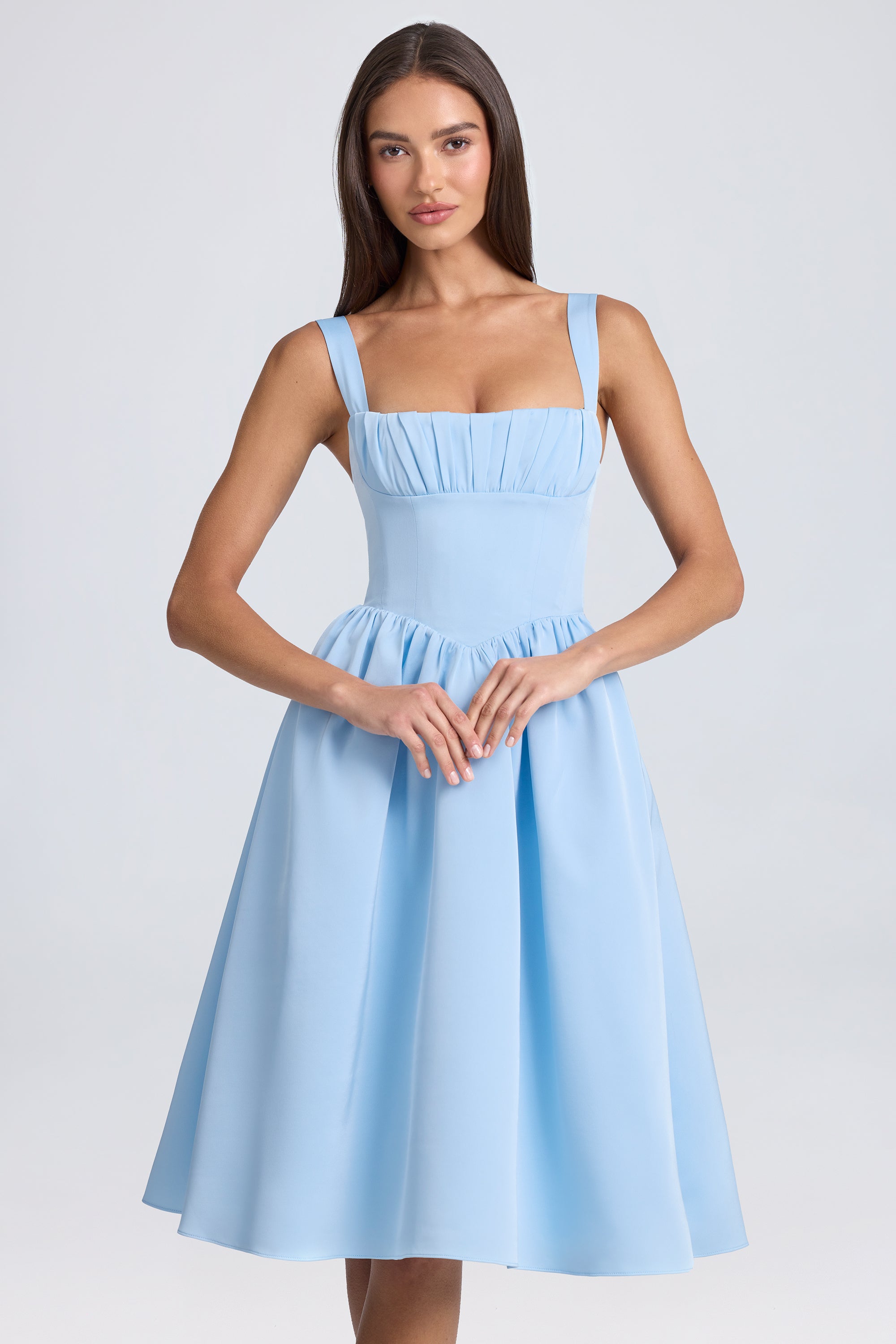 Draped Corset Midaxi Dress in Powder Blue、mySite、solidvoid