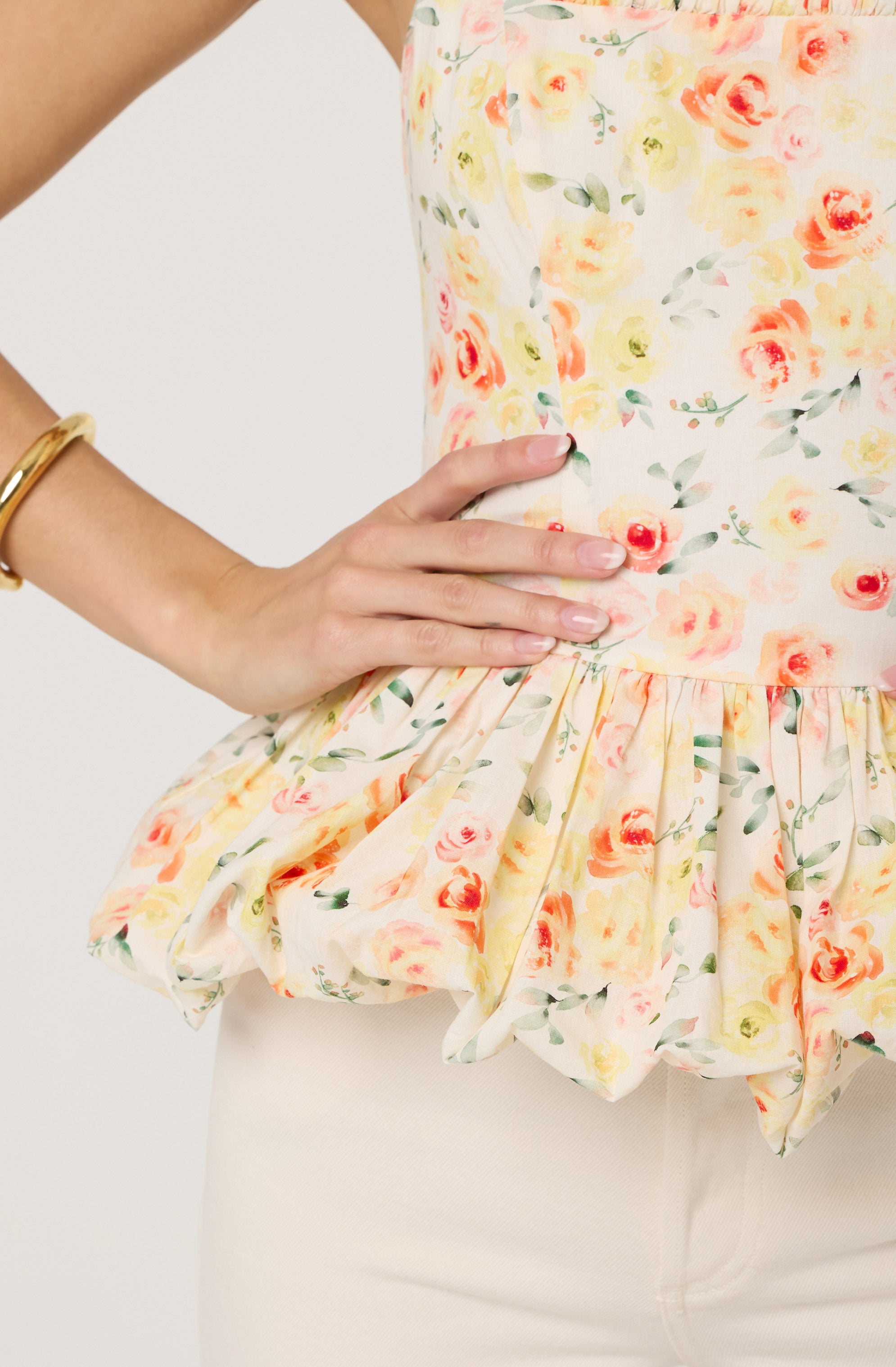 Floral Bubble Hem Peplum Top、mySite、solidvoid