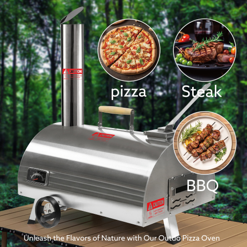 Silver Pizza Oven Outdoor 12" Semi-Automatic Rotatable Pizza Ovens Portable Stainless Steel Wood Fired Pizza Oven Pizza Maker with Built-in Thermometer Pizza Cutter Carry Bag、、eastwooduniform