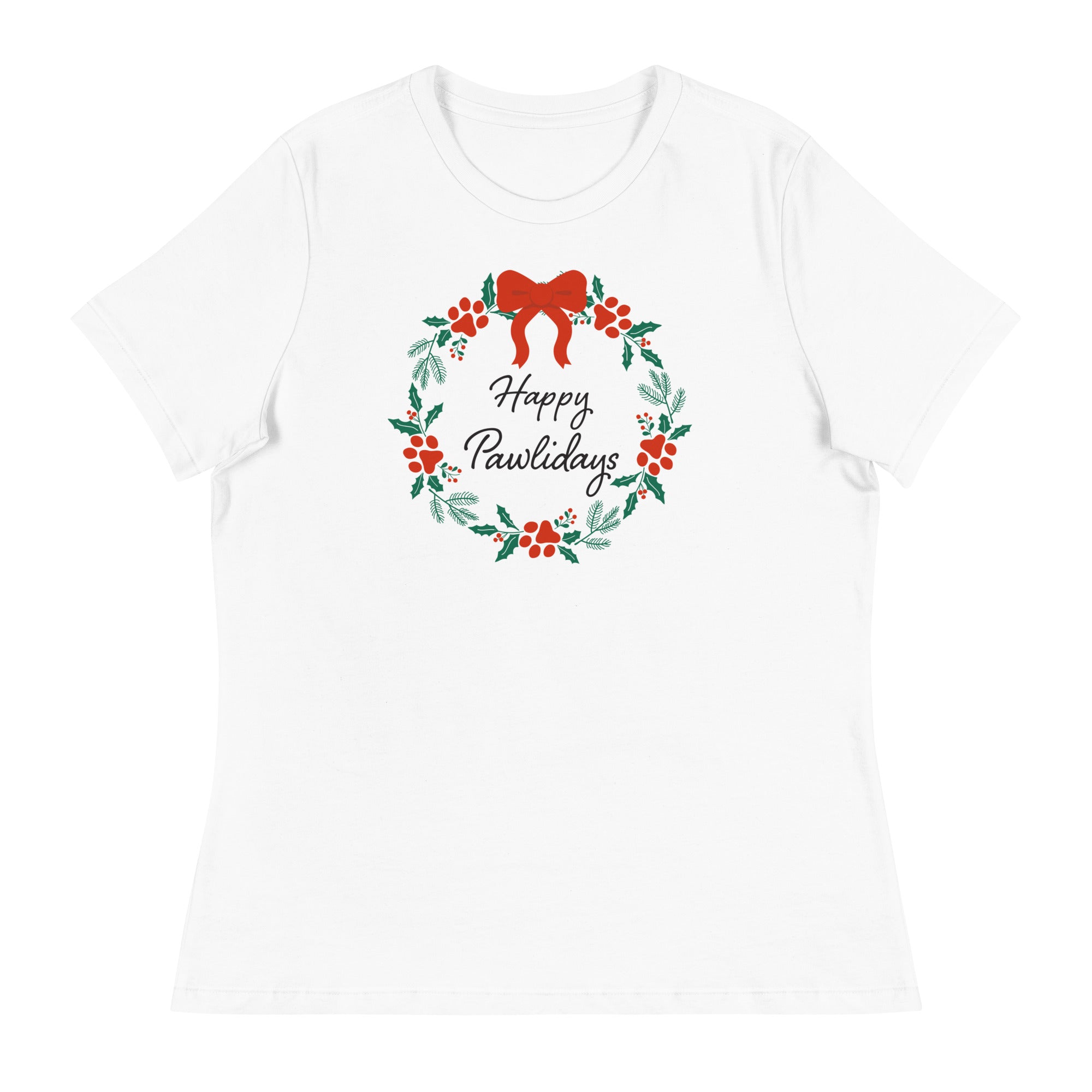 Happy Pawlidays Wreath Women's Relaxed T-Shirt、mySite、camillekostekn
