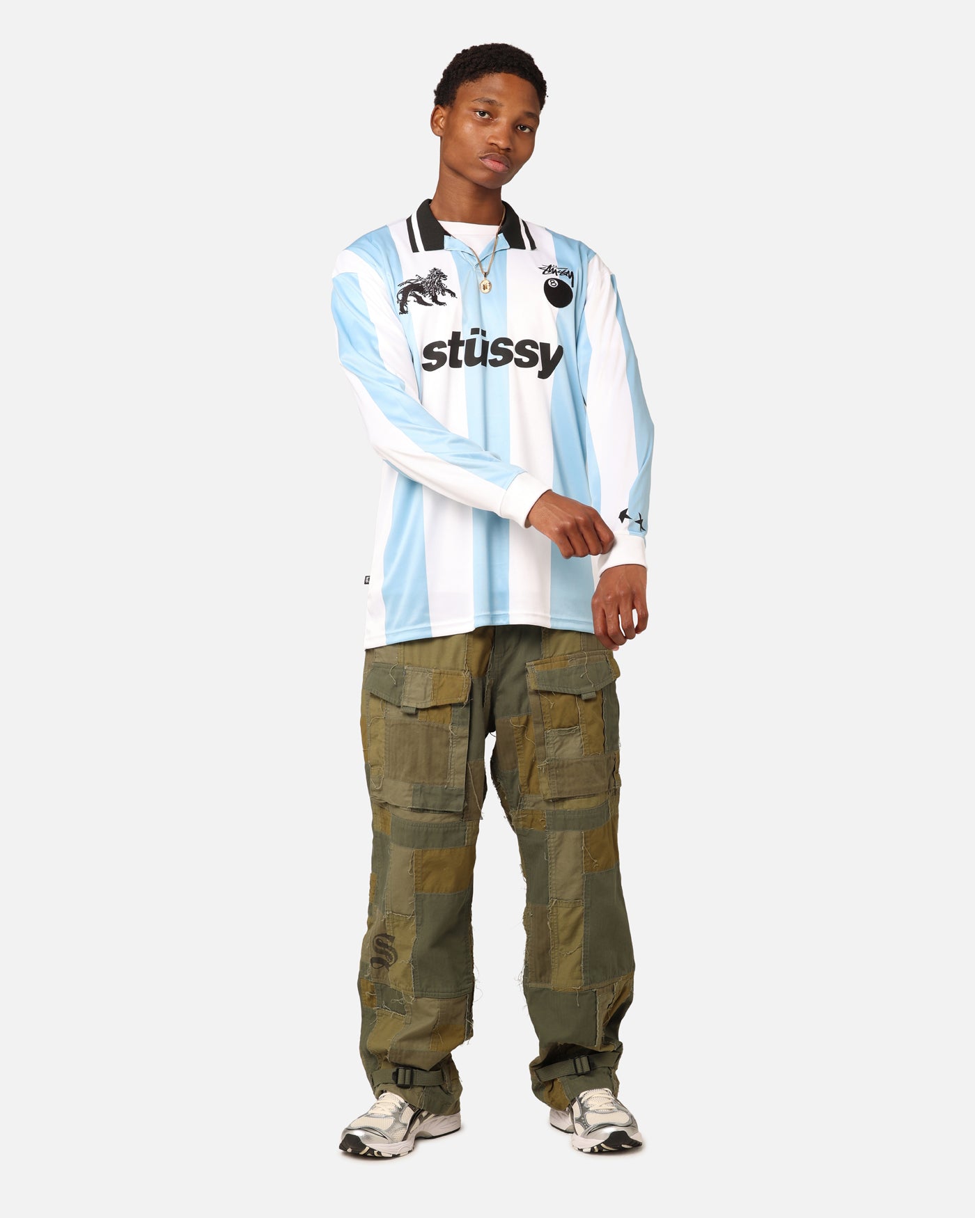 Stüssy Football Polo Long Sleeve T-Shirt Blue/White、mySite、zt4zffjzw