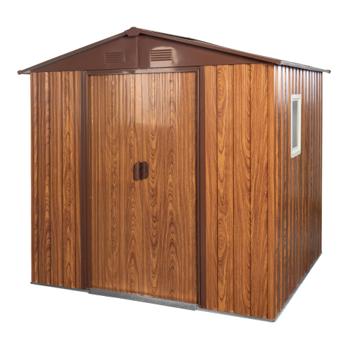6 Ft. W X 6 Ft. D Metal Storage Shed Appealing horizontal siding in woodgrain with coffee trim to complement、、eastwooduniform