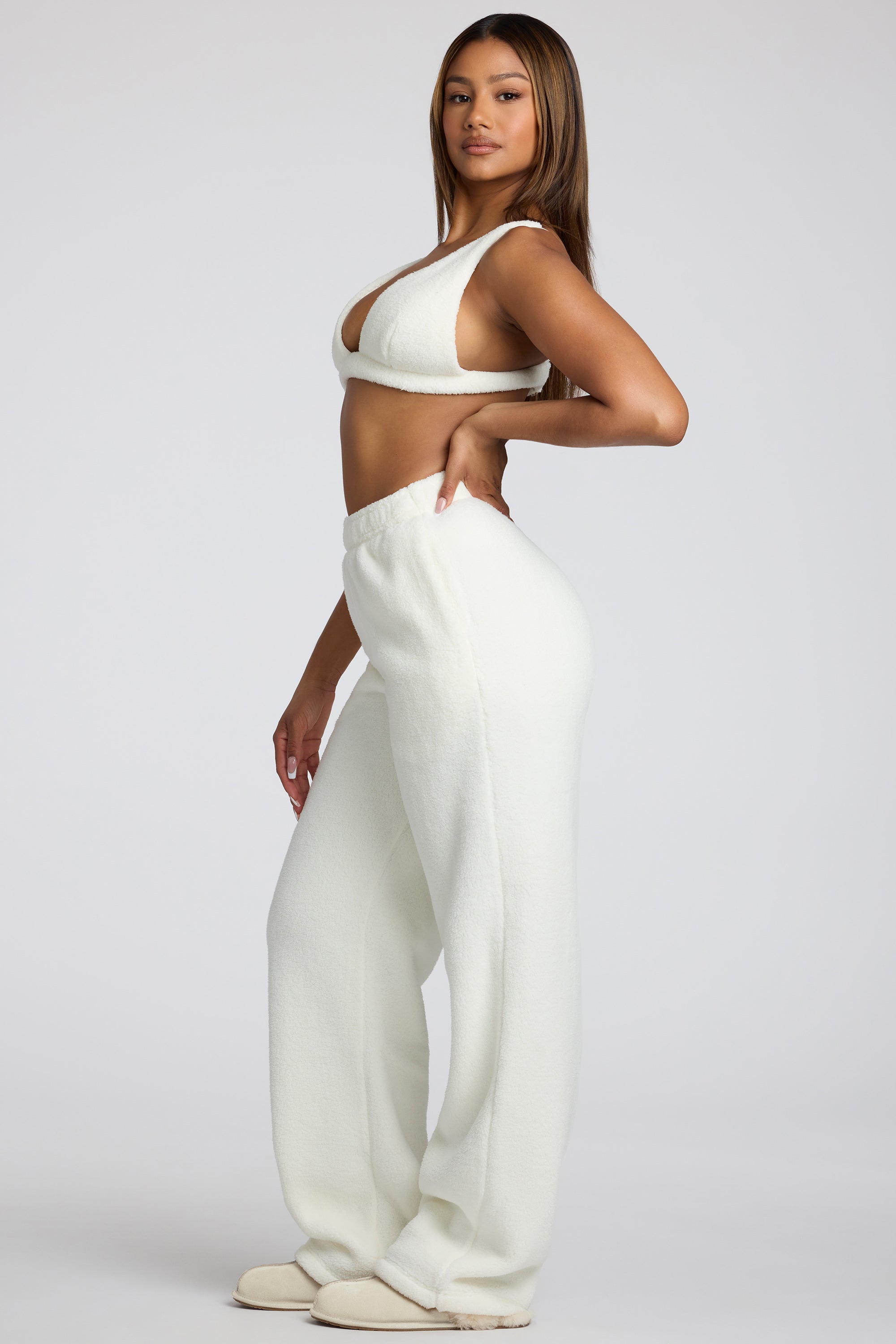 Low Rise Straight Leg Fleece Joggers in White、mySite、solidvoid