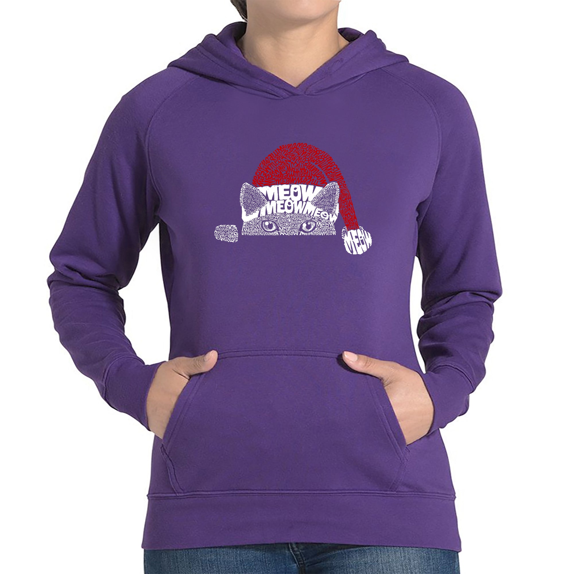 Christmas Peeking Cat - Women's Word Art Hooded Sweatshirt、mySite、camillekostekn