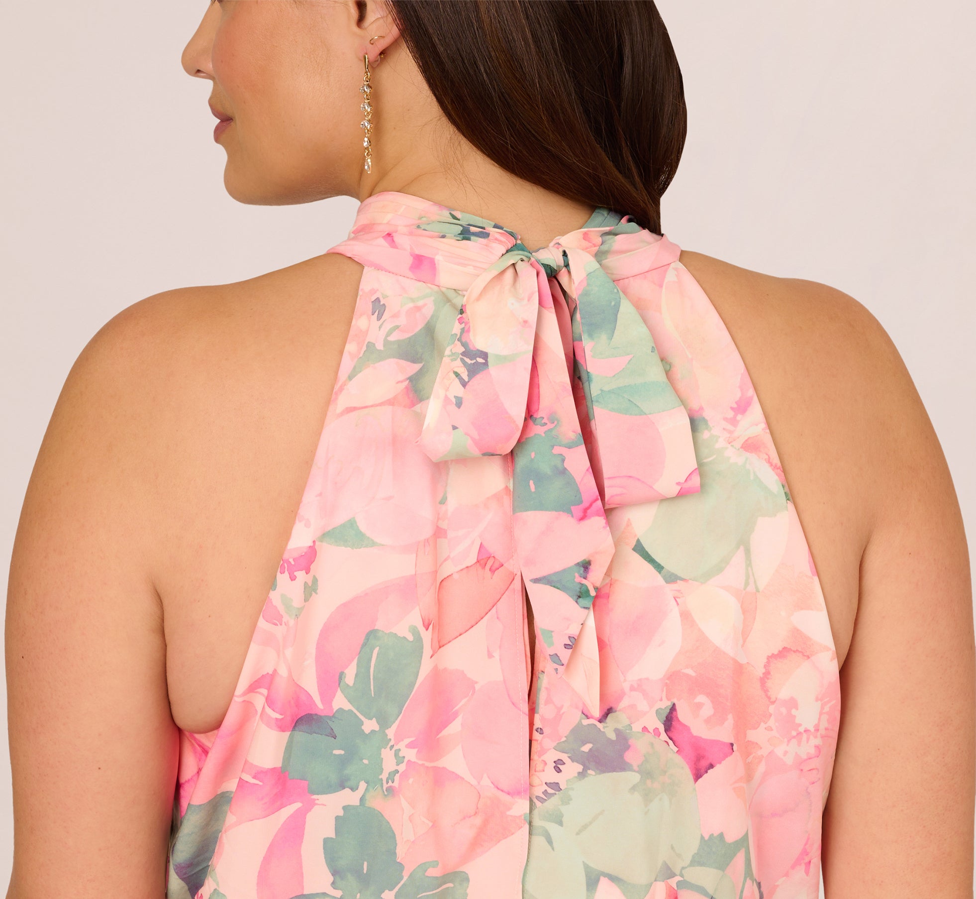 Plus Size Floral Print Chiffon Halter Dress With Mock Neck In Blush Multi、mySite、solidvoid