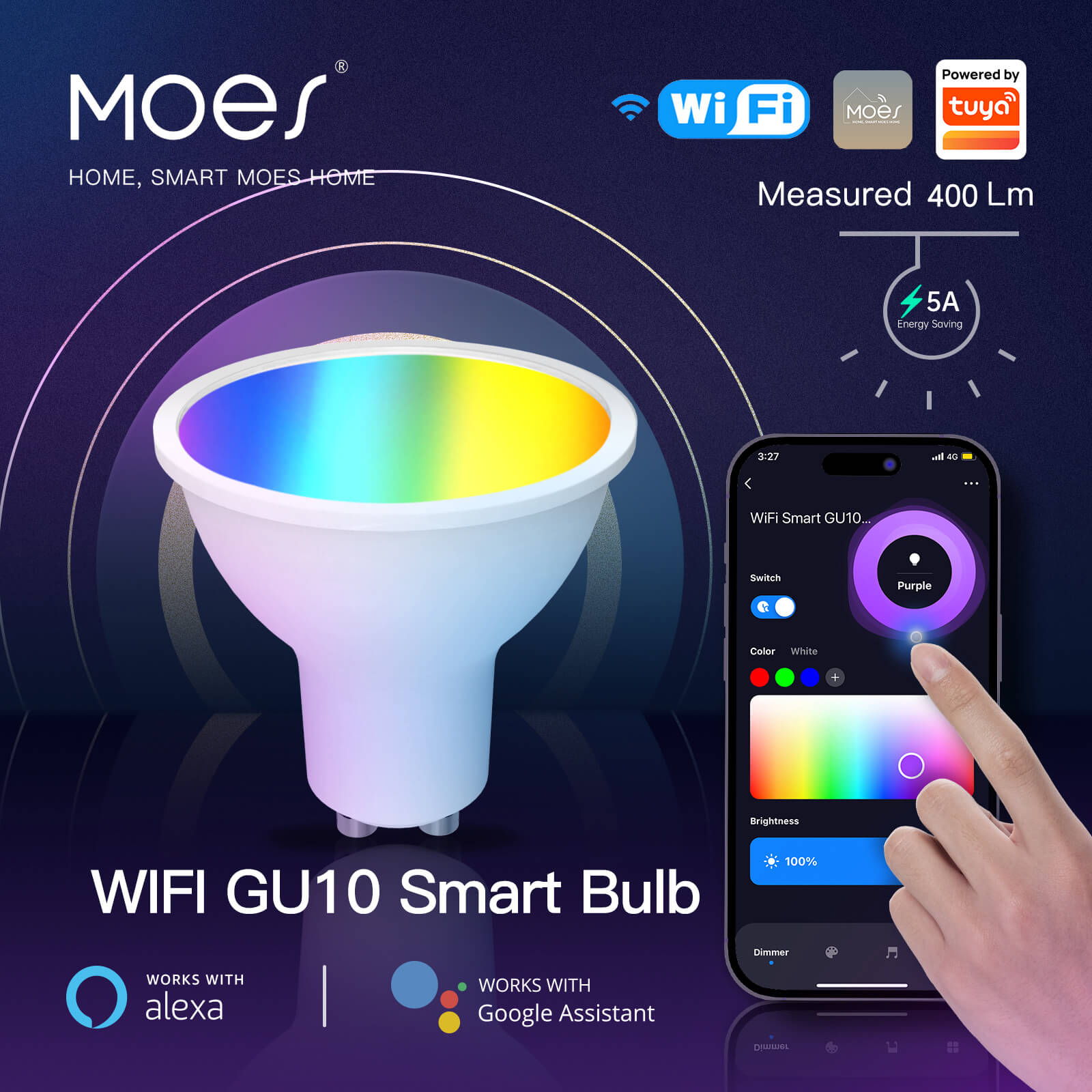 MOES GU10 WiFi Smart Light Bulbs LED RGB Warm Dimmable Lamps 5W Alexa Google APP、mySite、fannypackpong