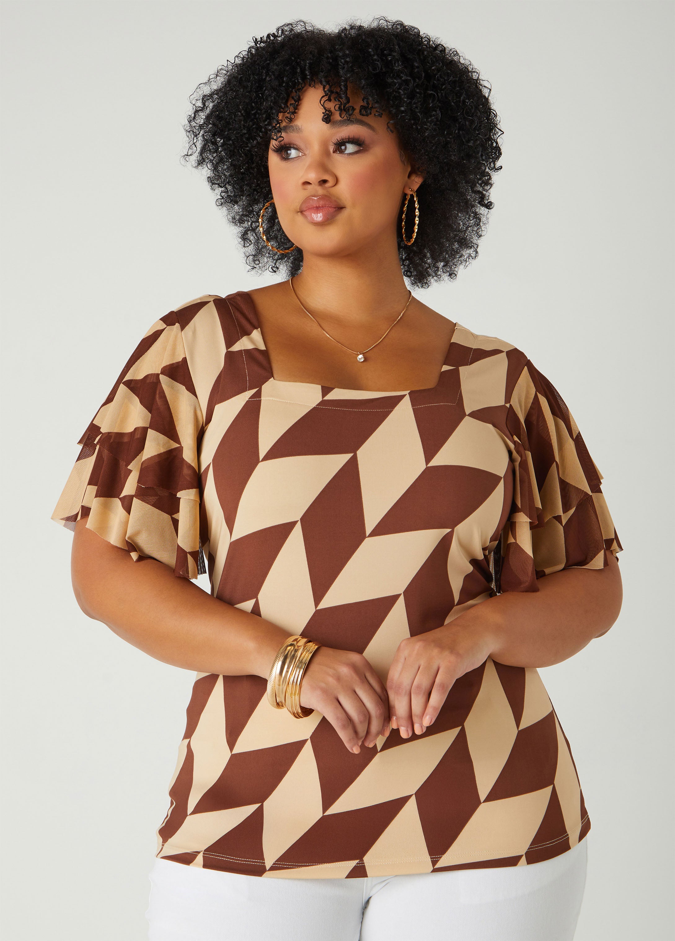 Tiered Sleeve Geo Print Top、mySite、bengalsvssteelers