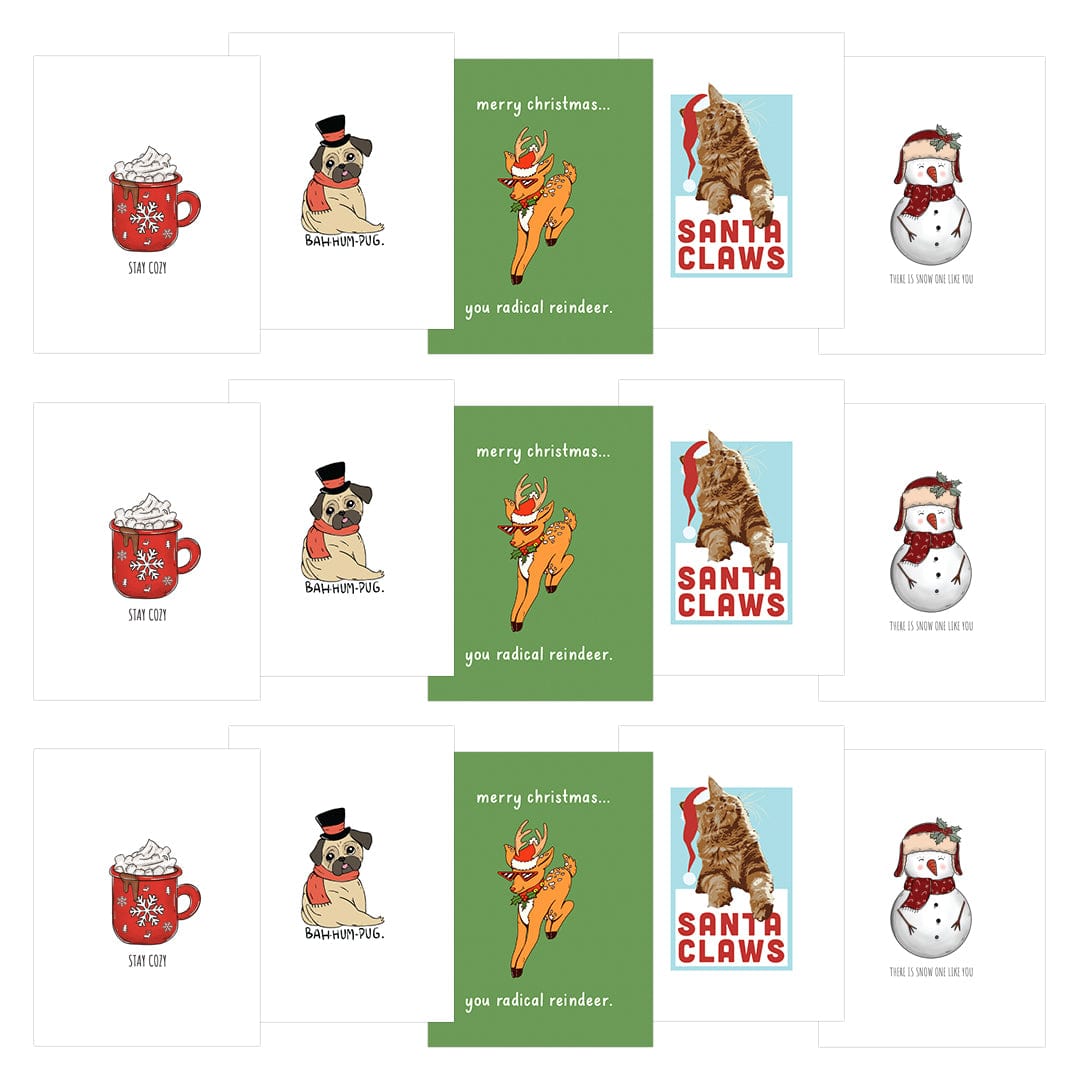  Punny Christmas Cards 15 Pack (3x of each design)、mySite、elrpsem3k