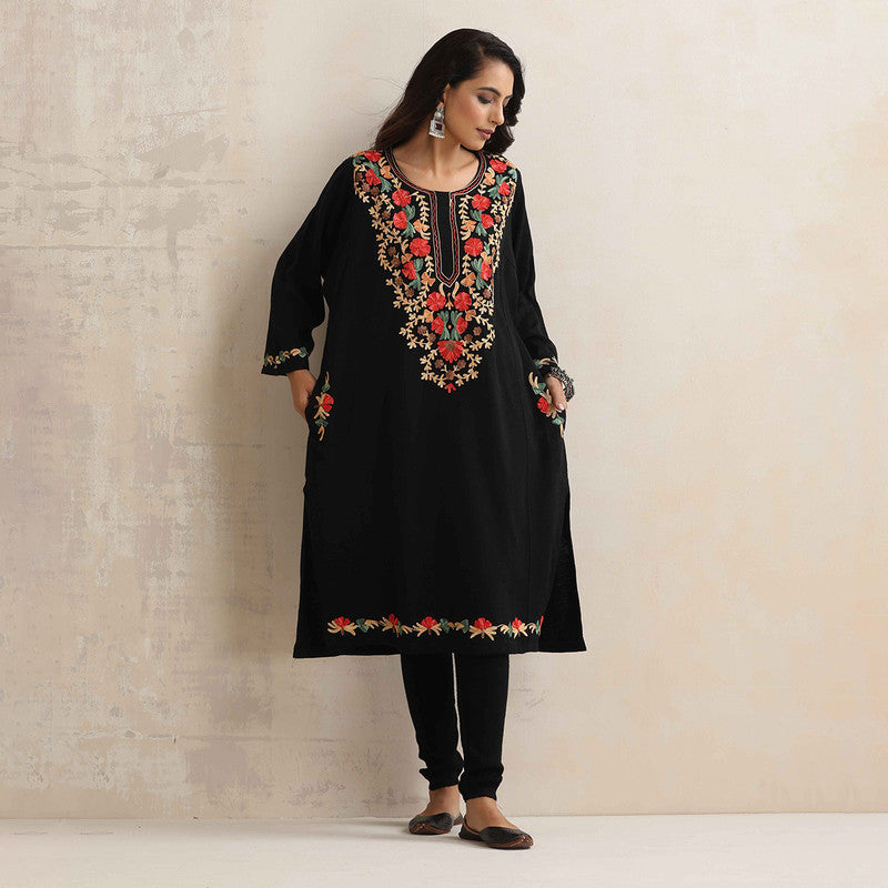 Woolen Kurta For Women | Kashmiri Embroidered | Black、mySite、camillekostekn