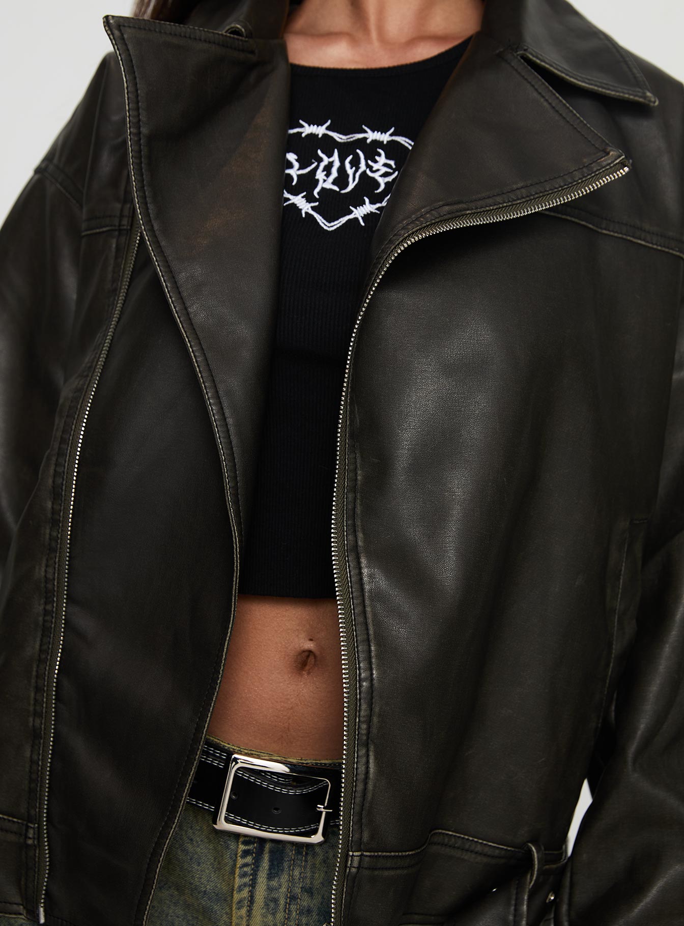 Aldrich Oversized Boyfriend Biker Jacket Washed Grey、mySite、solidvoid