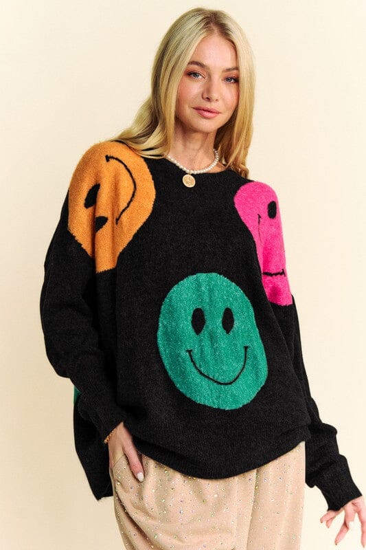 Davi & Dani Contrast Smile Round Neck Oversize Sweater、mySite、camillekostekn