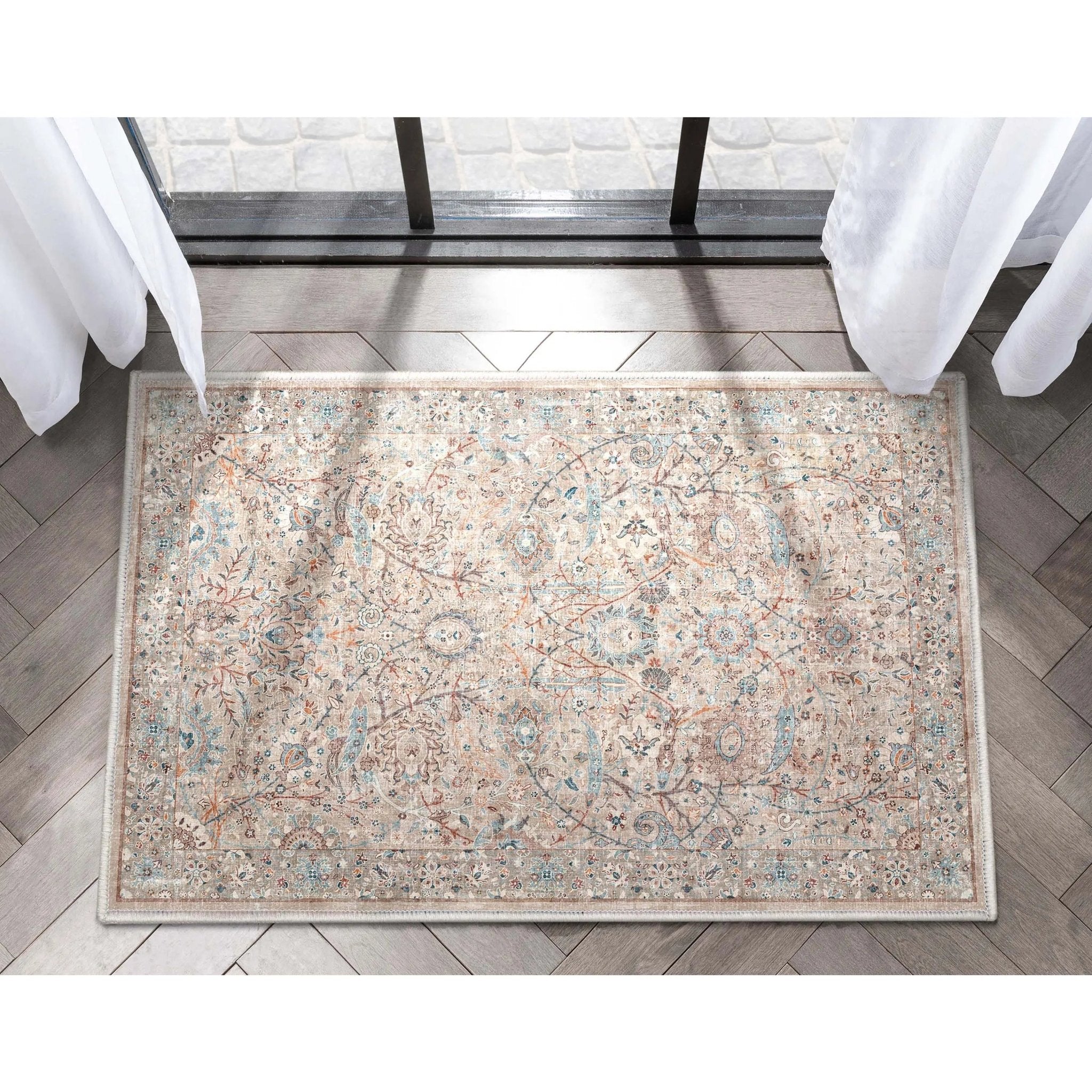 Emilia Vintage Persian Floral Ivory Flat-Weave Rug、mySite、gigharbornorthrealestate