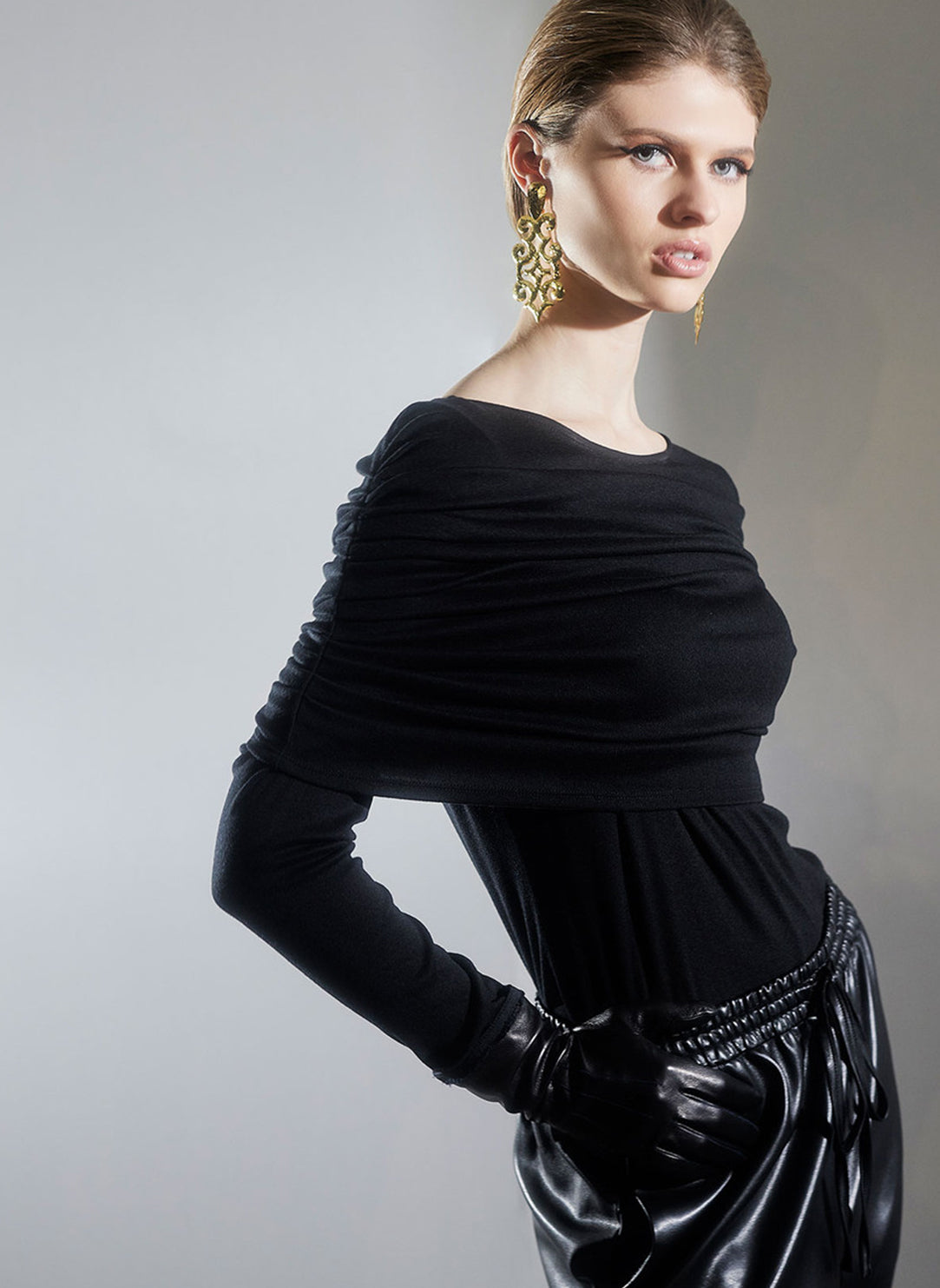  Layering Jersey Black Rouched Long Sleeve Top、mySite、justintrudeaud