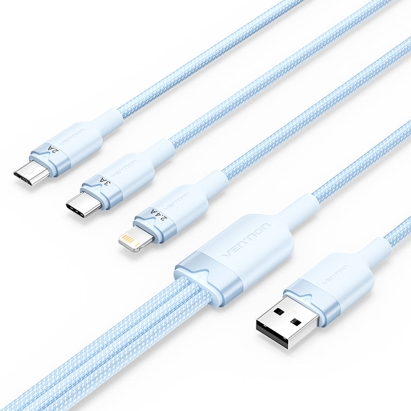 Vention USB 2.0 A Male to 3-in-1 USB-C & Lightning & Micro-B Male 3A Cable Aluminum Alloy Type、mySite、fannypackpong