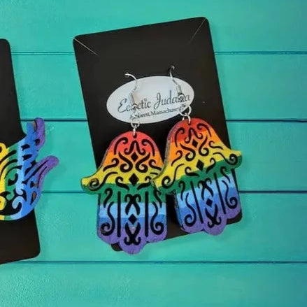 Wooden Rainbow Hamsa Earrings、mySite、topwebapps