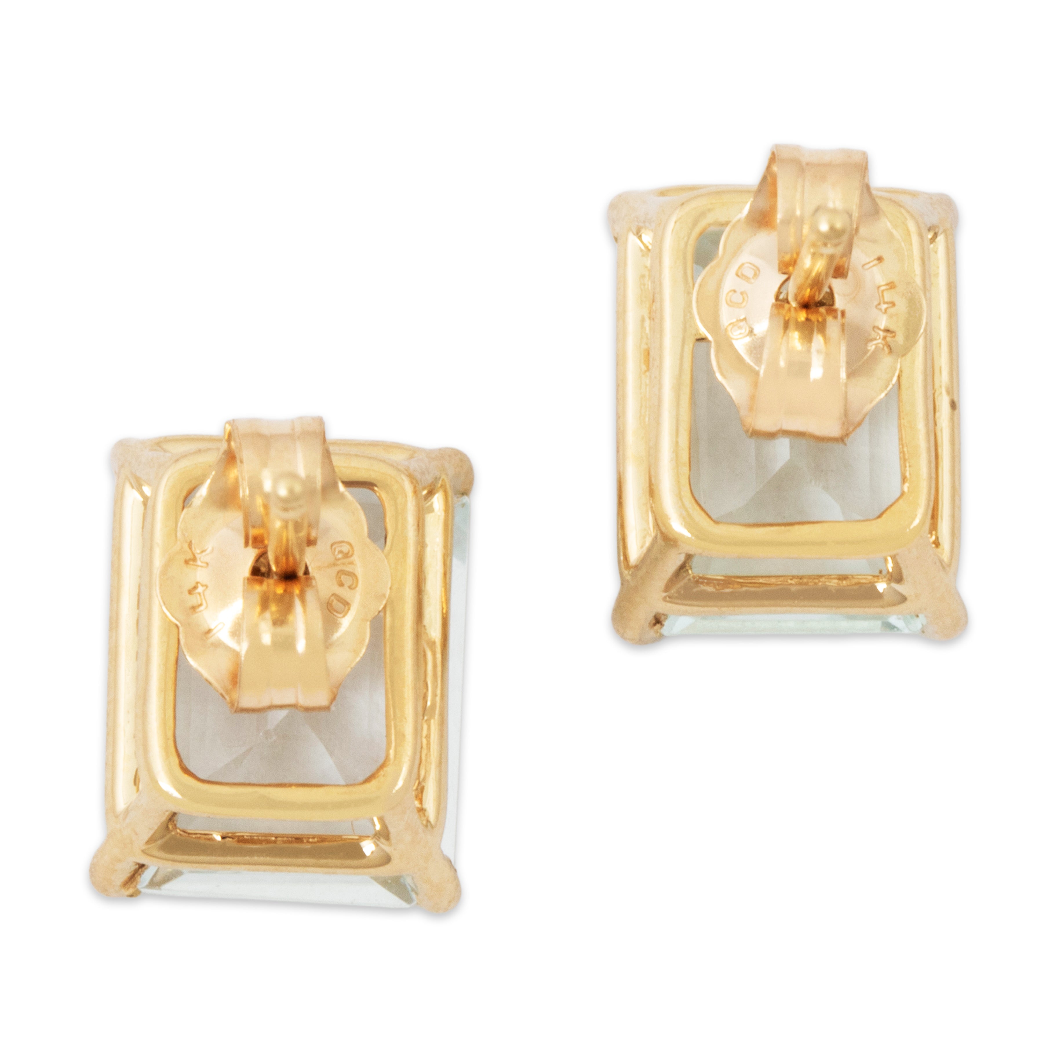 Vintage 14k Yellow Gold 3.82cttw Aquamarine Emerald-Cut Stud Earrings、mySite、hinf8tx79
