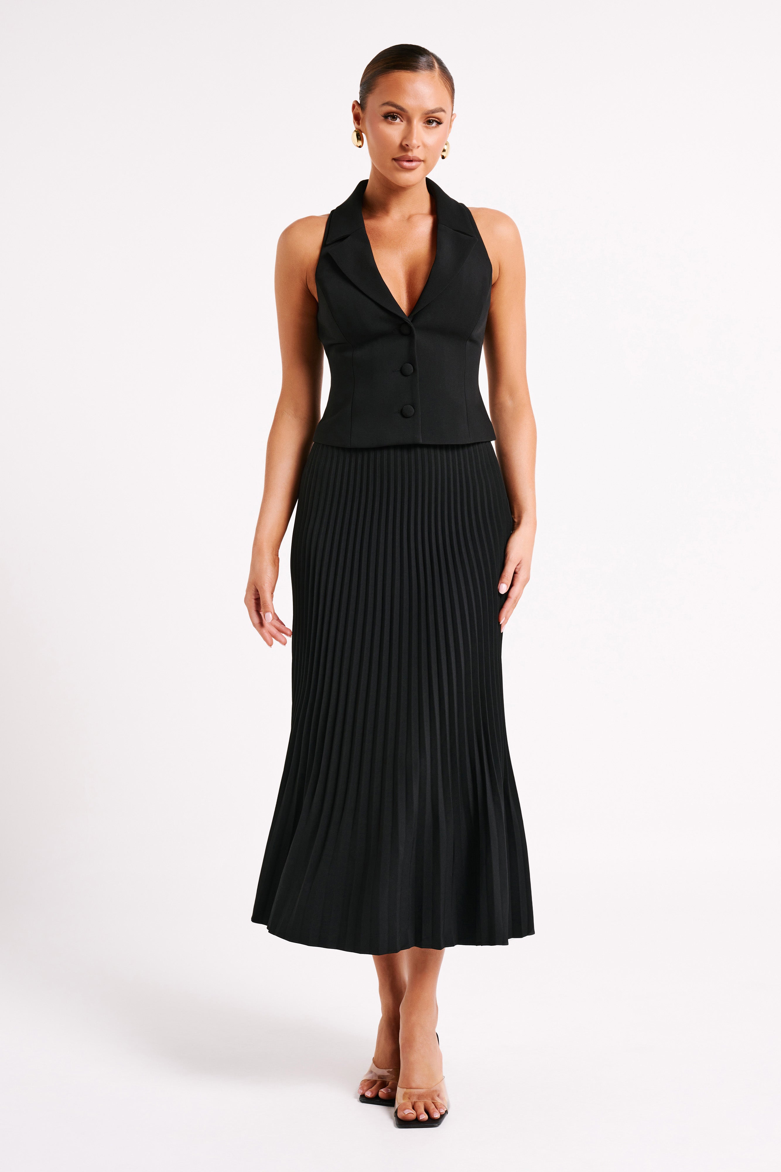 Twyla Pleated Suiting Maxi Skirt - Black、mySite、solidvoid