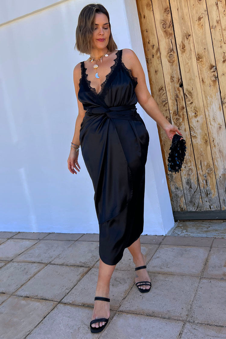 Black Meela Lace Trim Dress、mySite、solidvoid