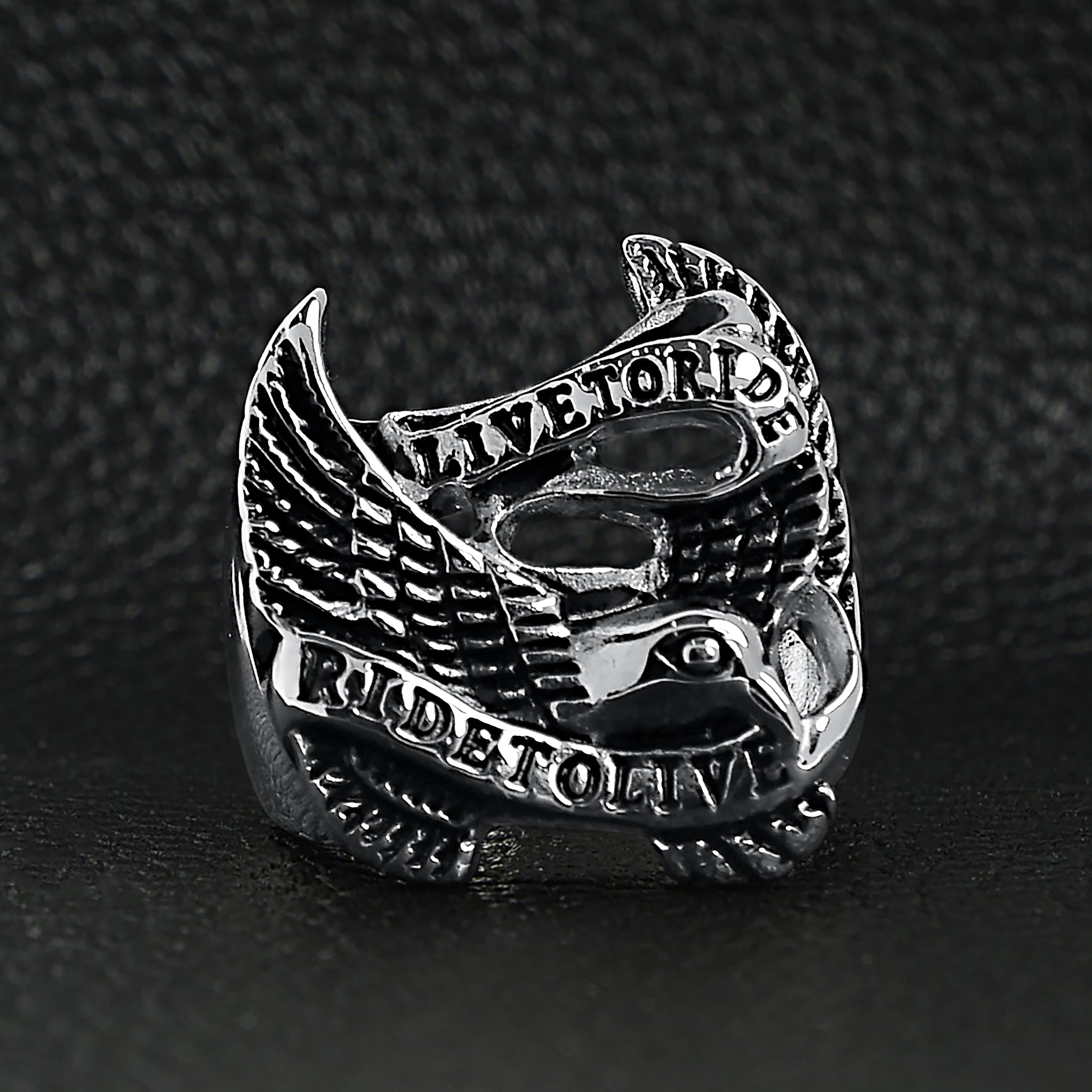 Stainless Steel Live To Ride Ride To Live Eagle Biker Ring / SCR3077、mySite、dreamappss