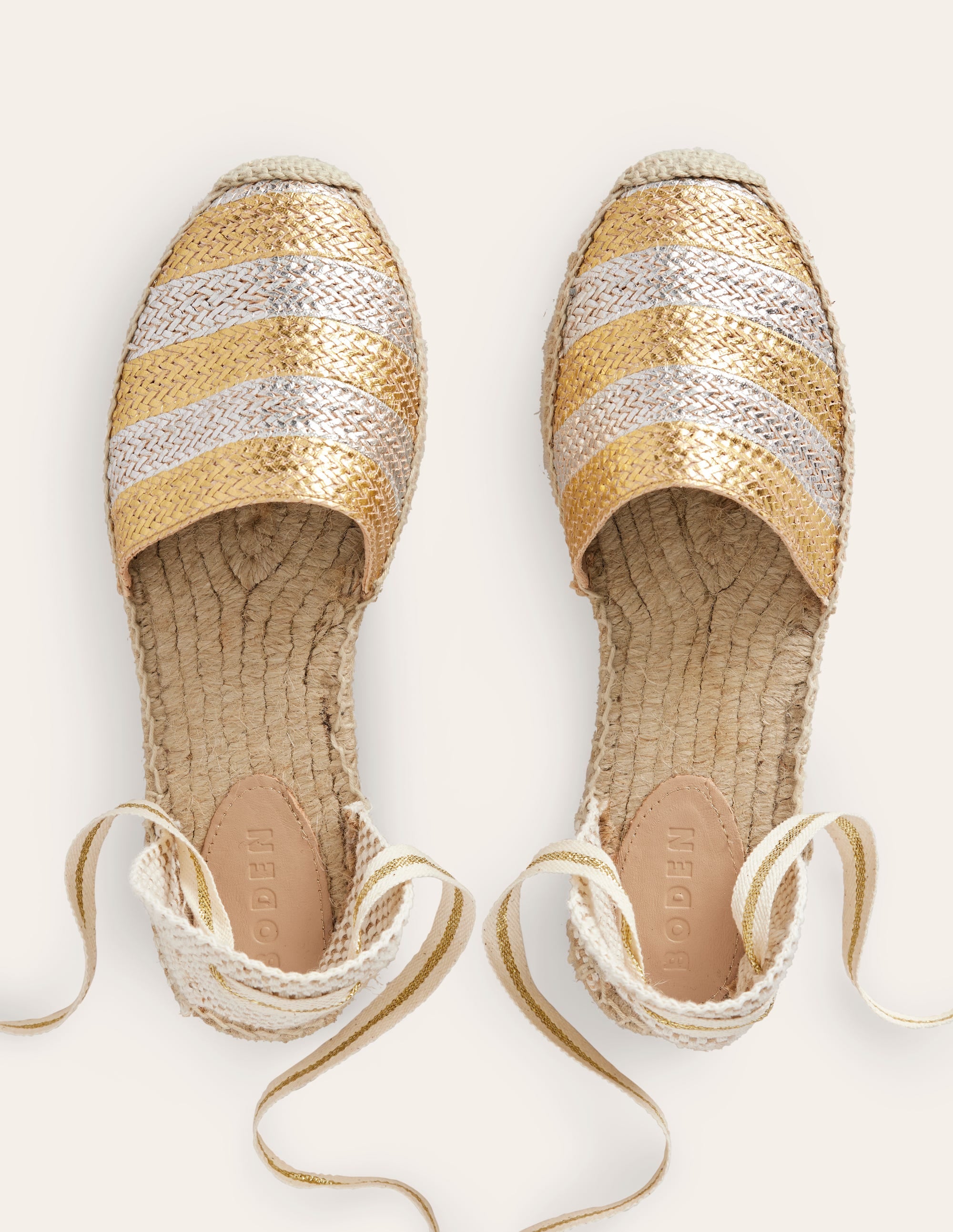  Ankle Tie Flat Espadrilles-Gold/ Silver、mySite、ashleygrahame