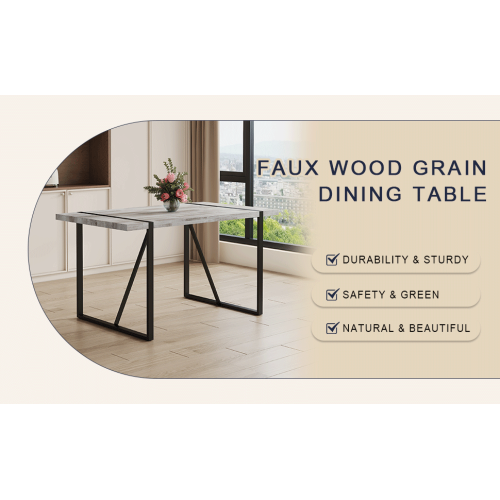 Rustic Industrial Rectangular Wood Dining Table For 4-6 Person, With 1.5" Thick Engineered Wood color Tabletop and Black Metal Legs,Desk For Kitchen Dining Living Room, 55.1" x 31.4"x 29.9"1529W115172、、casual