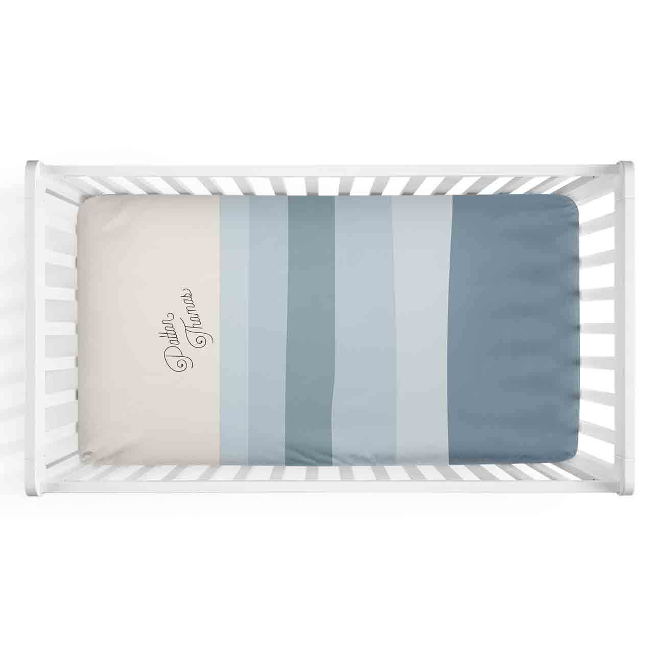  Dusty Blue Stripes Personalized Crib Sheet、mySite、layawaytickets