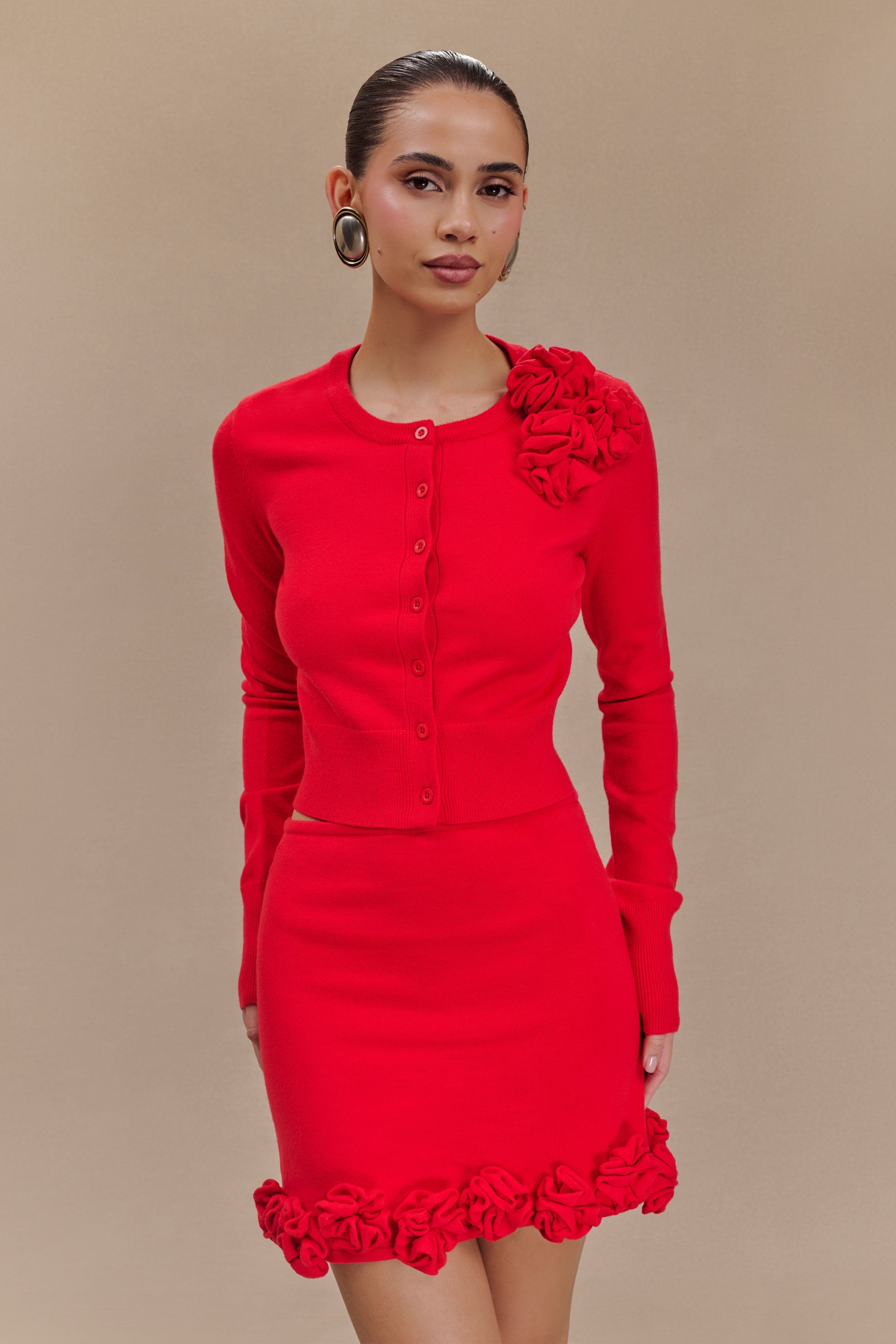 Gianna Knit Cardigan With Flowers - Red、mySite、solidvoid