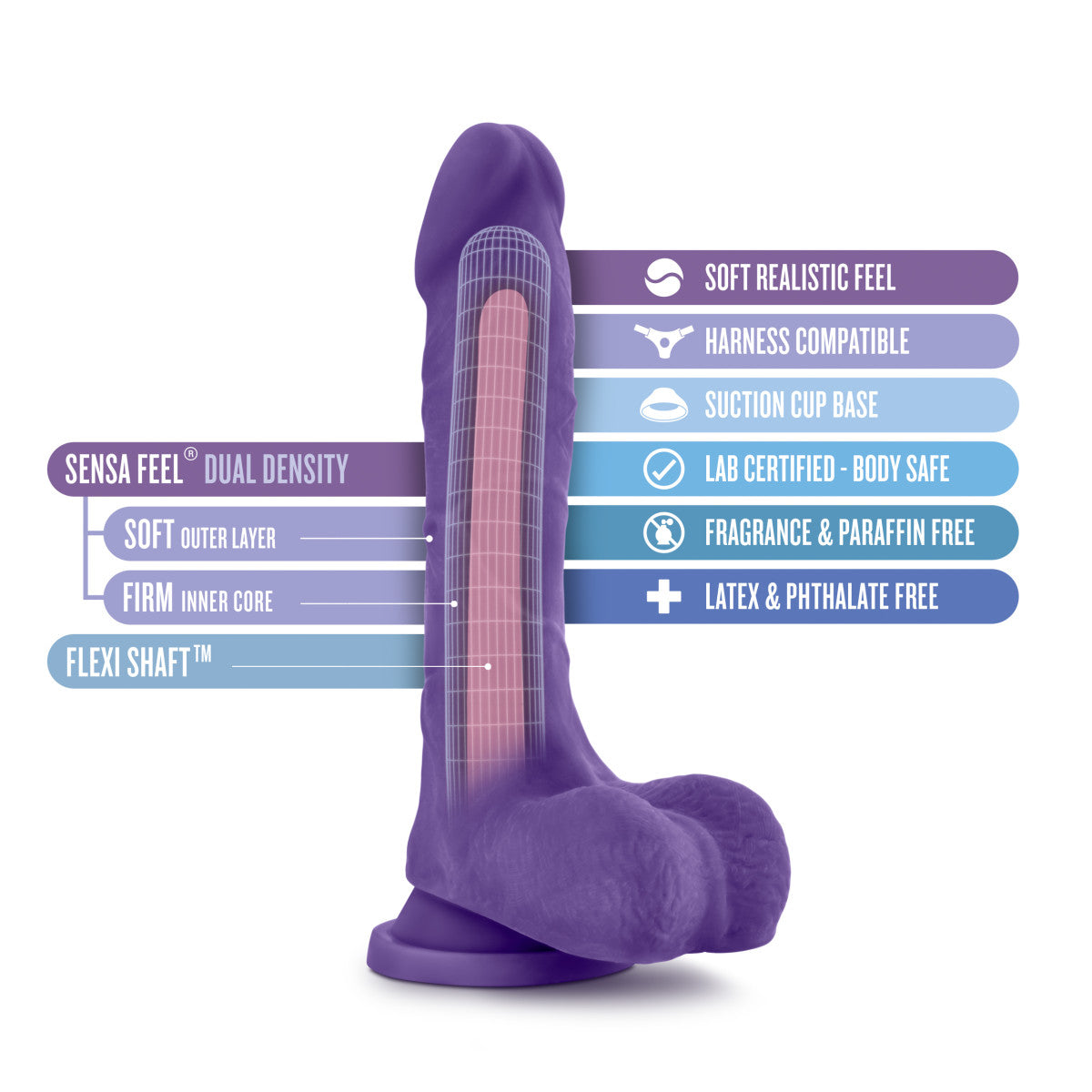 Au Naturel Bold By Blush® | Thrill Realistic Purple 8.5-Inch Long Dildo With Balls & Suction Cup Base、mySite、bottomscart