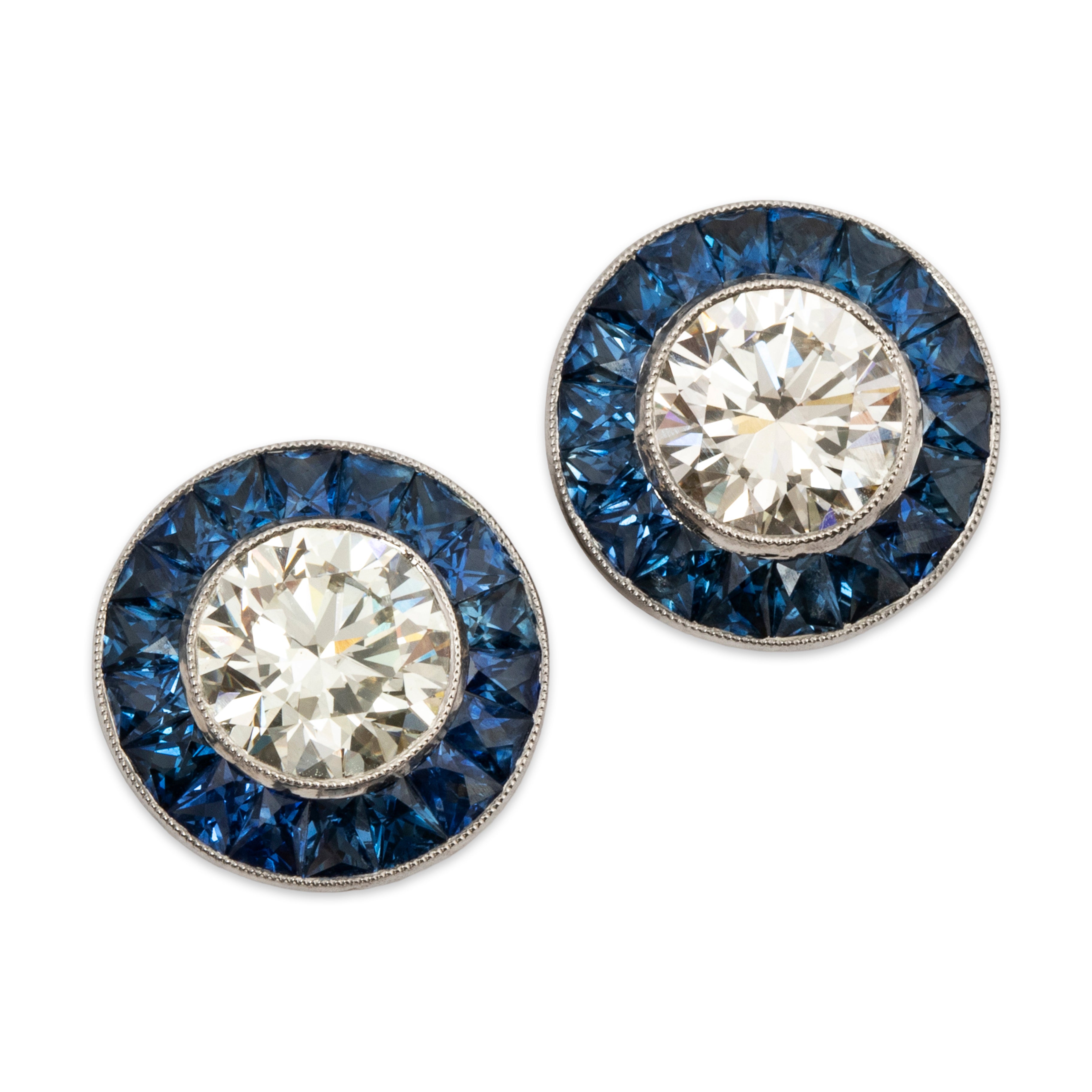 Abbott & Oaks Platinum 2.09cttw Diamond 1.63cttw Sapphire Stud Earrings、mySite、hinf8tx79