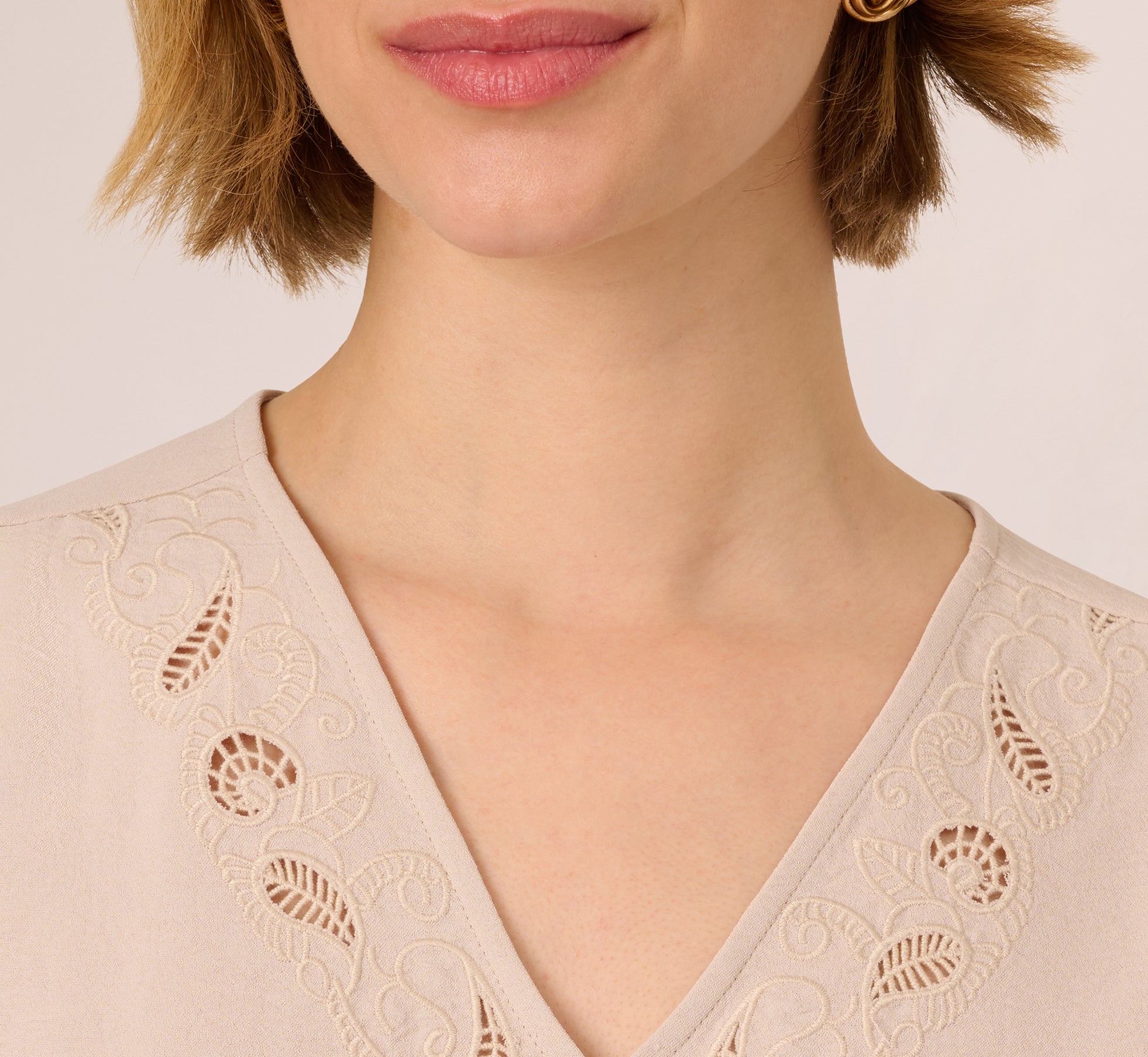 Sleeveless Embroidered V Neck Top In Pebble、mySite、solidvoid