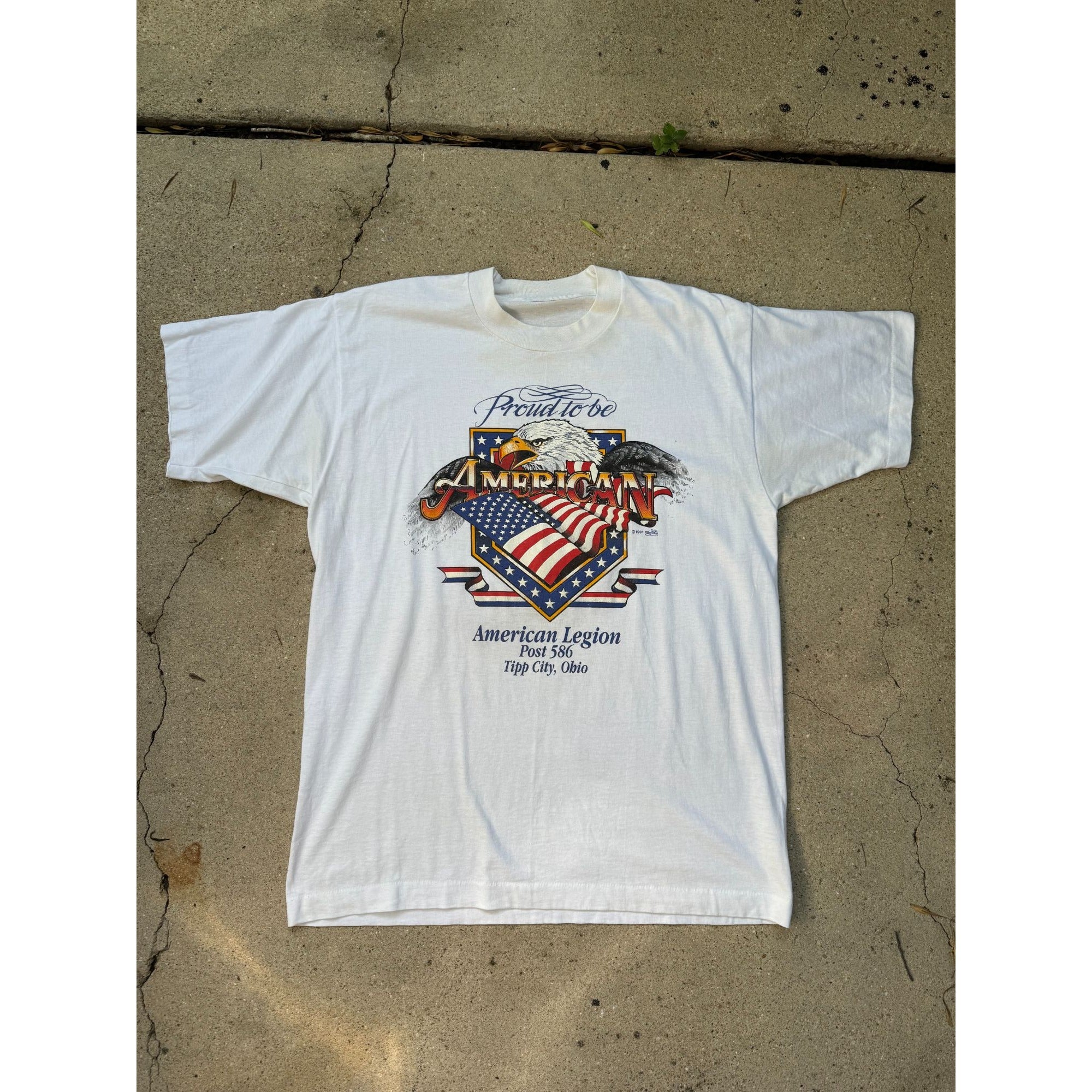 91' Proud to be American Bald Eagle Single Stitch Graphic Tee T-Shirt、mySite、garagedoors4me