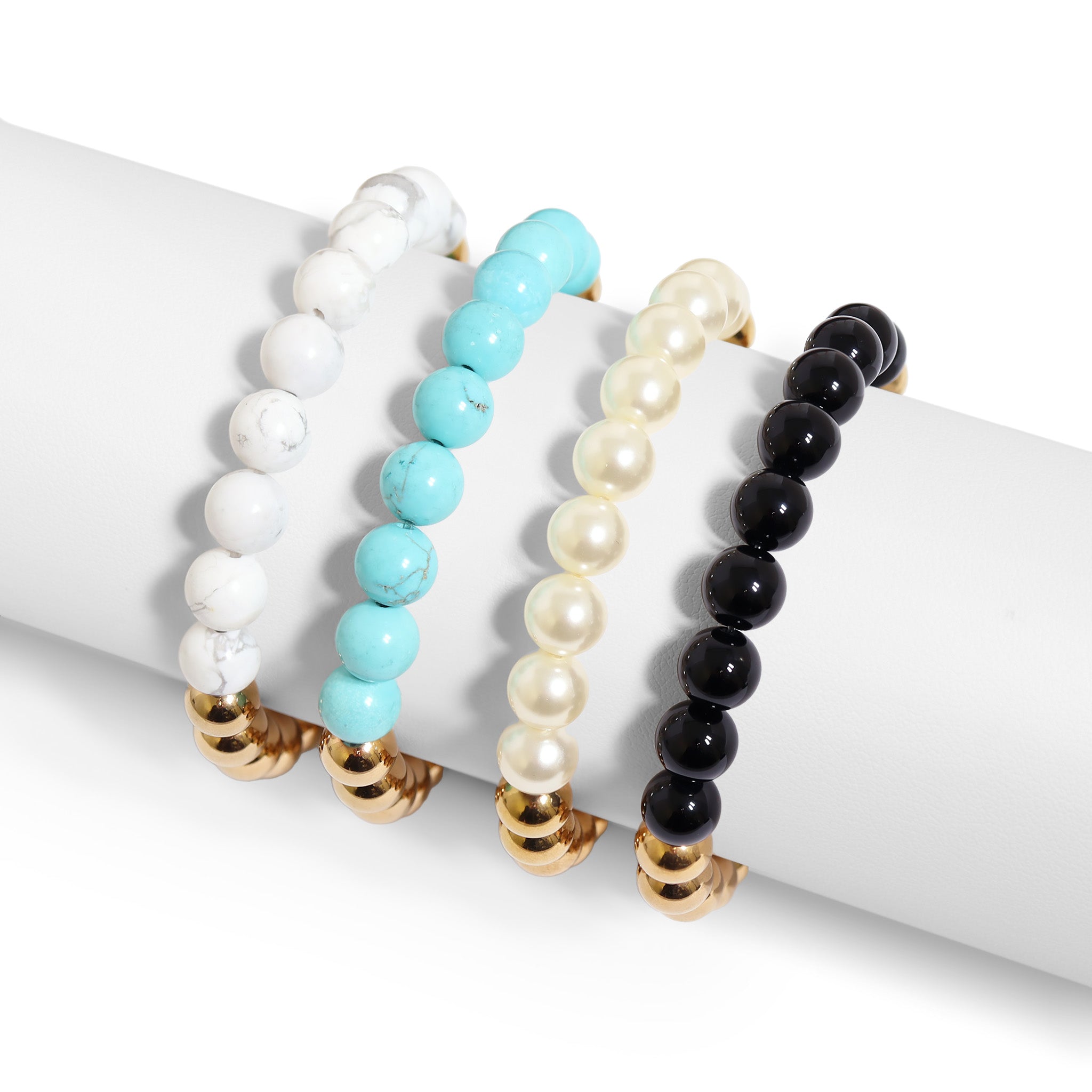 18K Gold PVD Stainless Steel Semi Precious Beaded Stretch Bracelets / SBB0355、mySite、dreamappss
