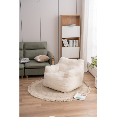 010-Soft Teddy Fabric Tufted Foam Bean Bag Chair With Teddy Fabric Ivory White、、casual