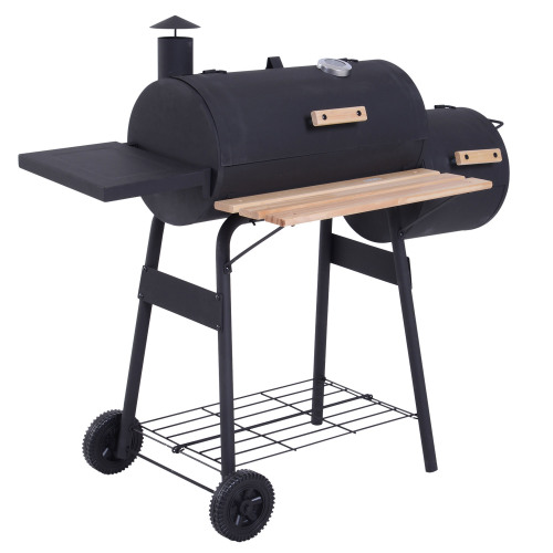 Outsunny 48" Steel Portable Backyard Charcoal BBQ Grill and Offset Smoker Combo with Wheels、、eastwooduniform