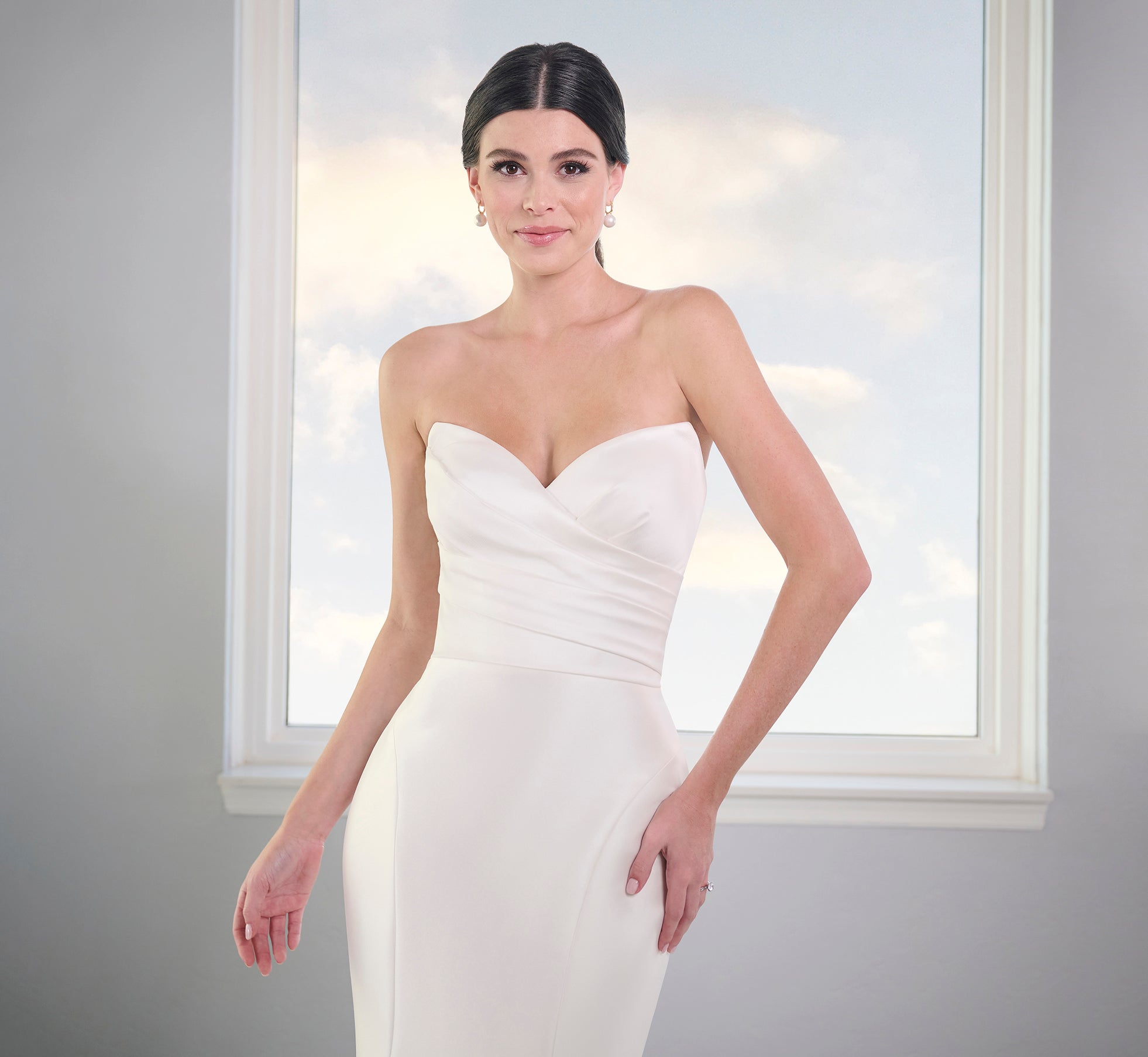 Stretch Mikado Gown With Studded Pearl Jacket In Ivory、mySite、solidvoid