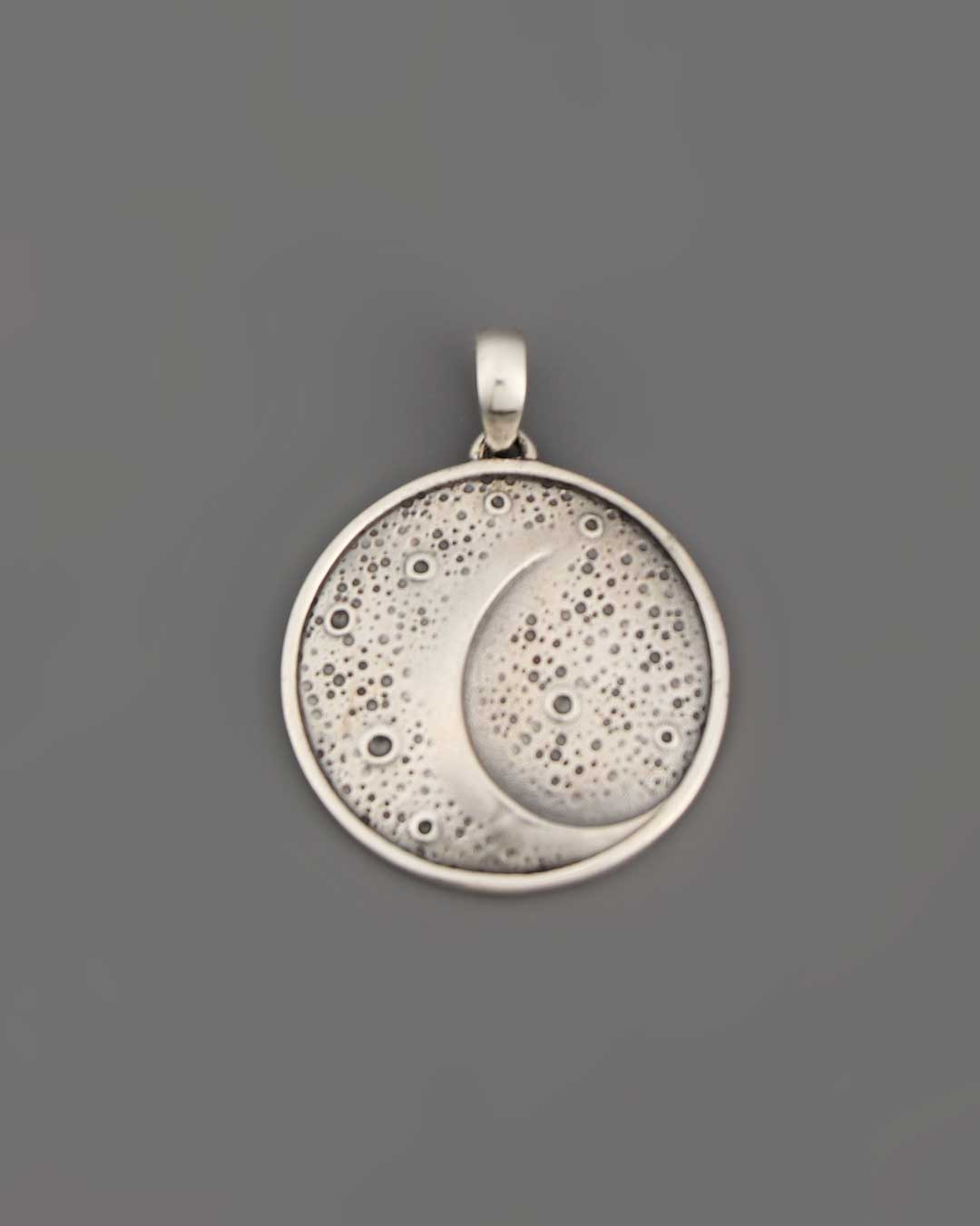Moon Phase Rhythm Sterling Silver Pendant – Etched Lunar Texture with Inspirational Back Engraving、mySite、topwebapps