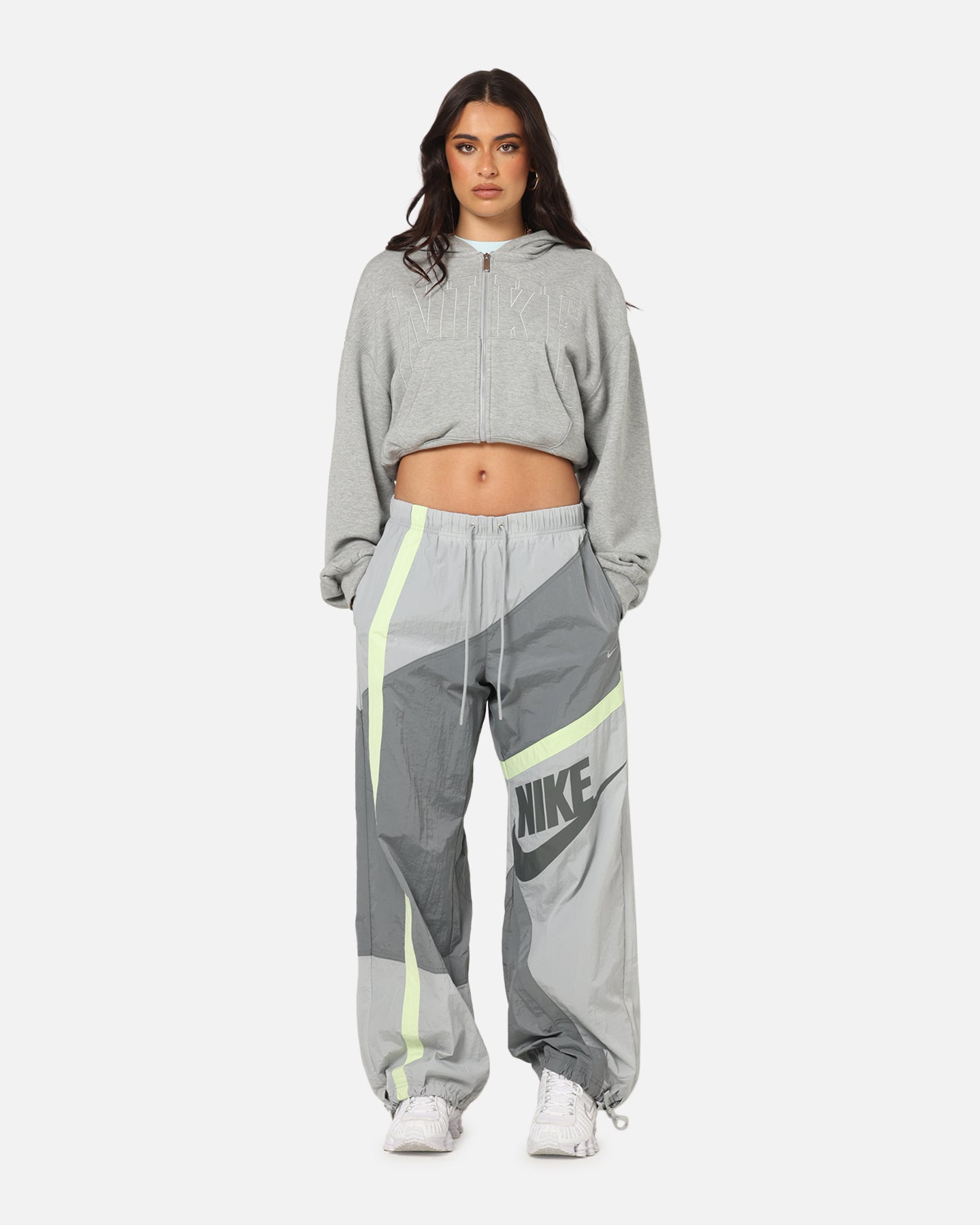 Nike Women's Sportswear Full-Zip Cropped French Terry Hoodie Grey、mySite、zt4zffjzw