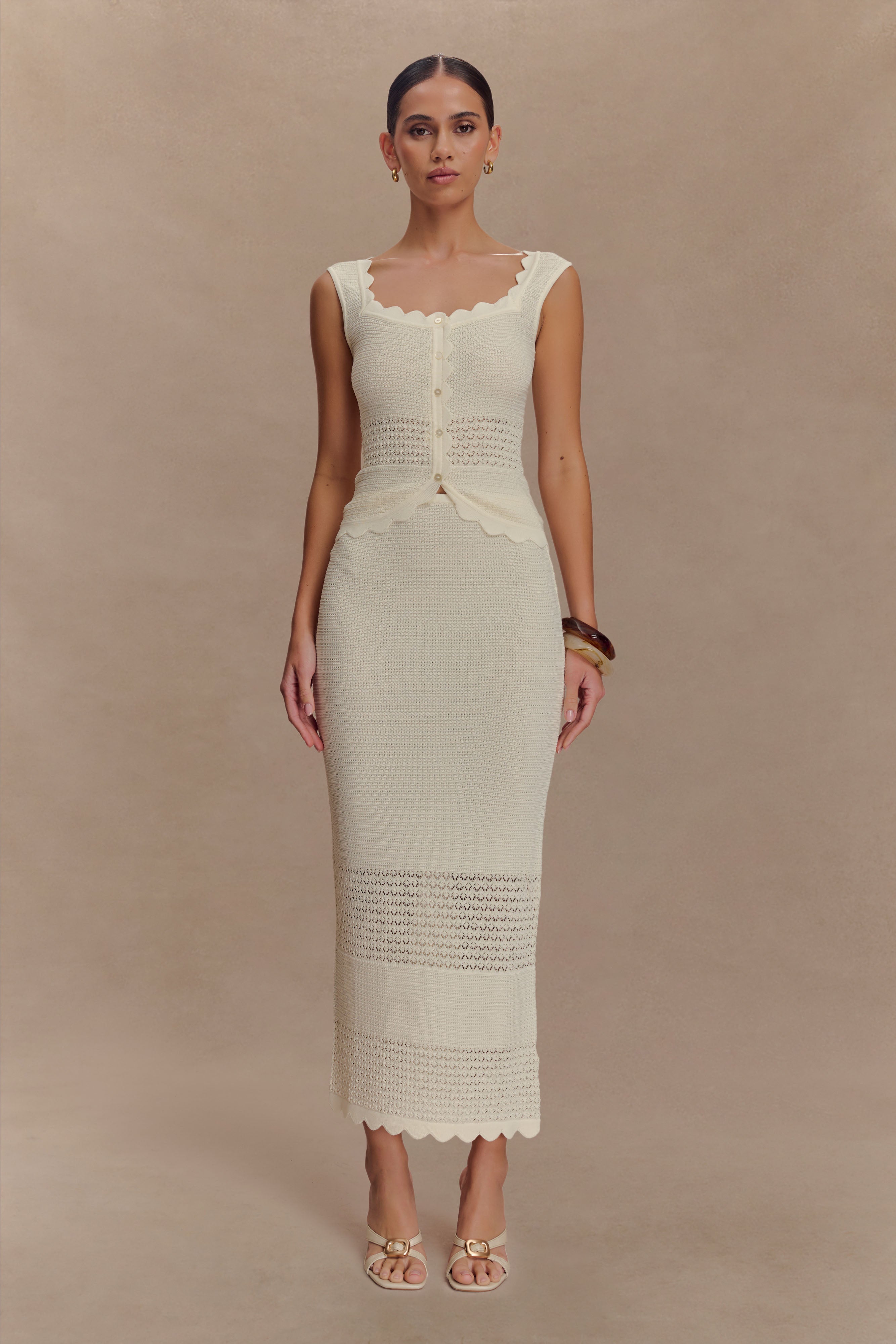 Madeline Scallop Knit Midi Skirt - Ivory、mySite、solidvoid