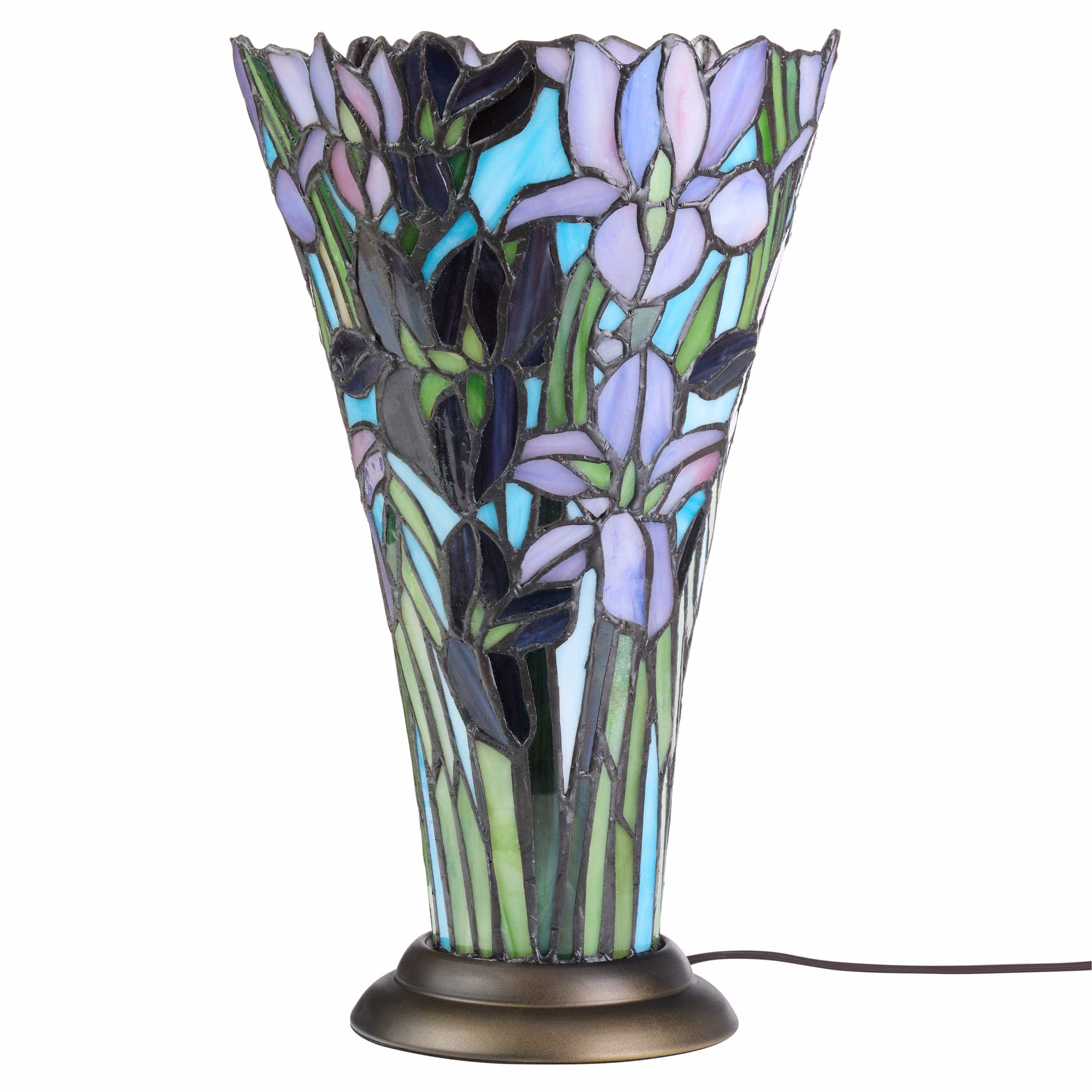 River of Goods - 13.5H Tiffany-Style Floral Vase Stained Glass Table Lamp、mySite、g9winljtr